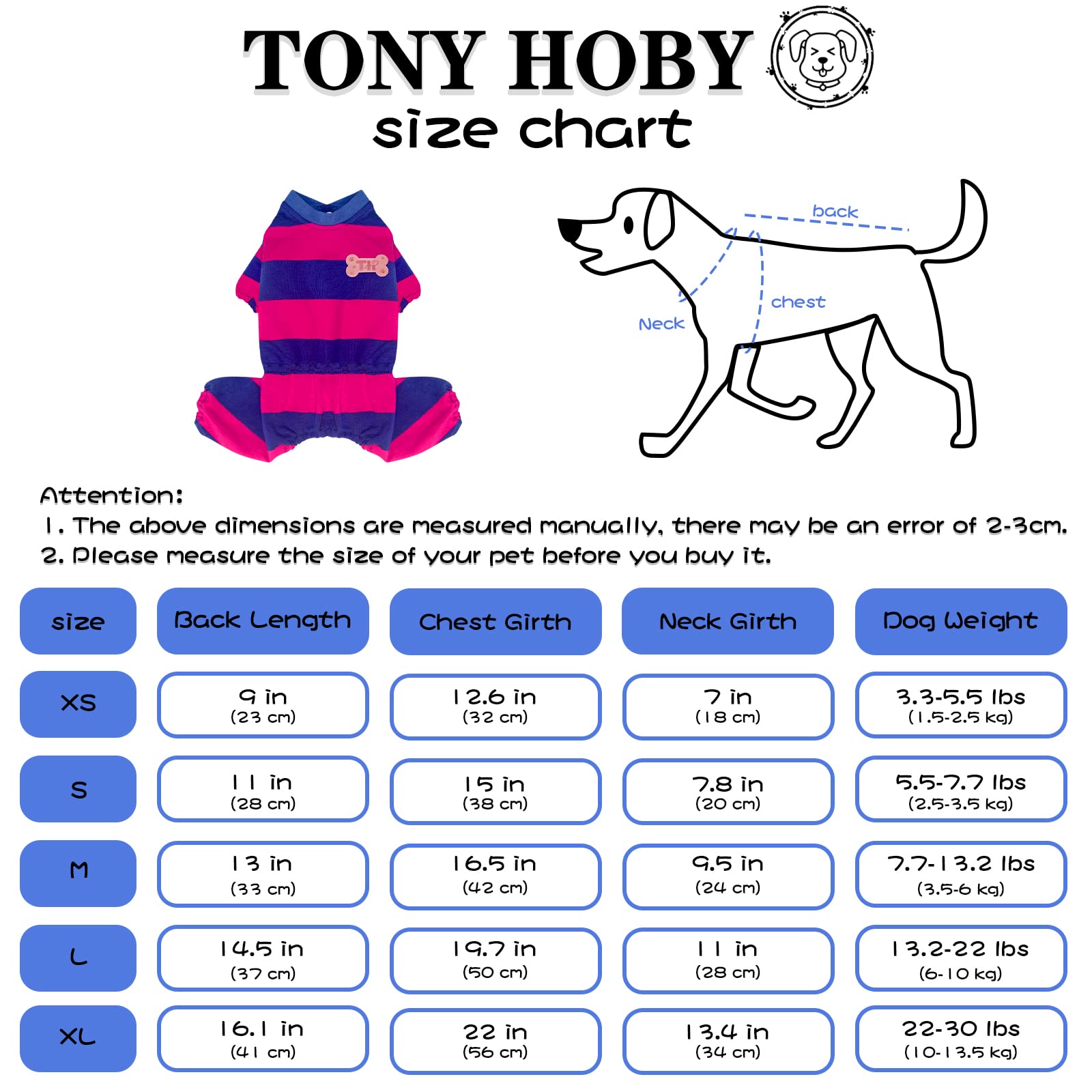 Tony Hoby Dog Shirt, Dog, 4 Legged Dog Jumpsuit With Baseball Uniform Collar, Pet Clothes For Small Medium Dog (Sapphire Blue&Rose, Xs)