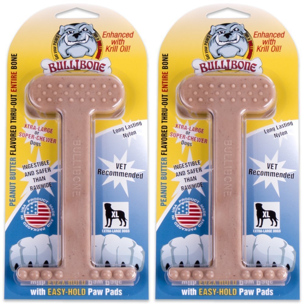 Bullibone Nylon Dog Chew Toy Nylon Bone - Improves Dental Hygiene, Easy To Grip Bottom, And Permeated With Flavor (Peanut Butter, Xl - 2 Pack)