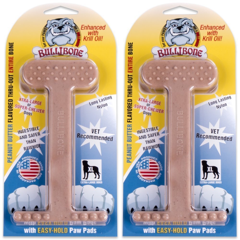 Bullibone Nylon Dog Chew Toy Nylon Bone - Improves Dental Hygiene, Easy To Grip Bottom, And Permeated With Flavor (Peanut Butter, Xl - 2 Pack)