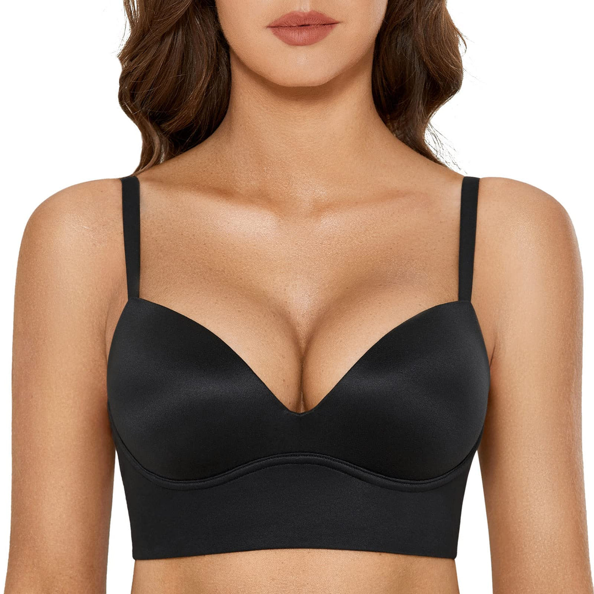 Dobreva Womens Push Up Wireless Bra Padded T Shirt Bras No Underwire Plunge Black 32C