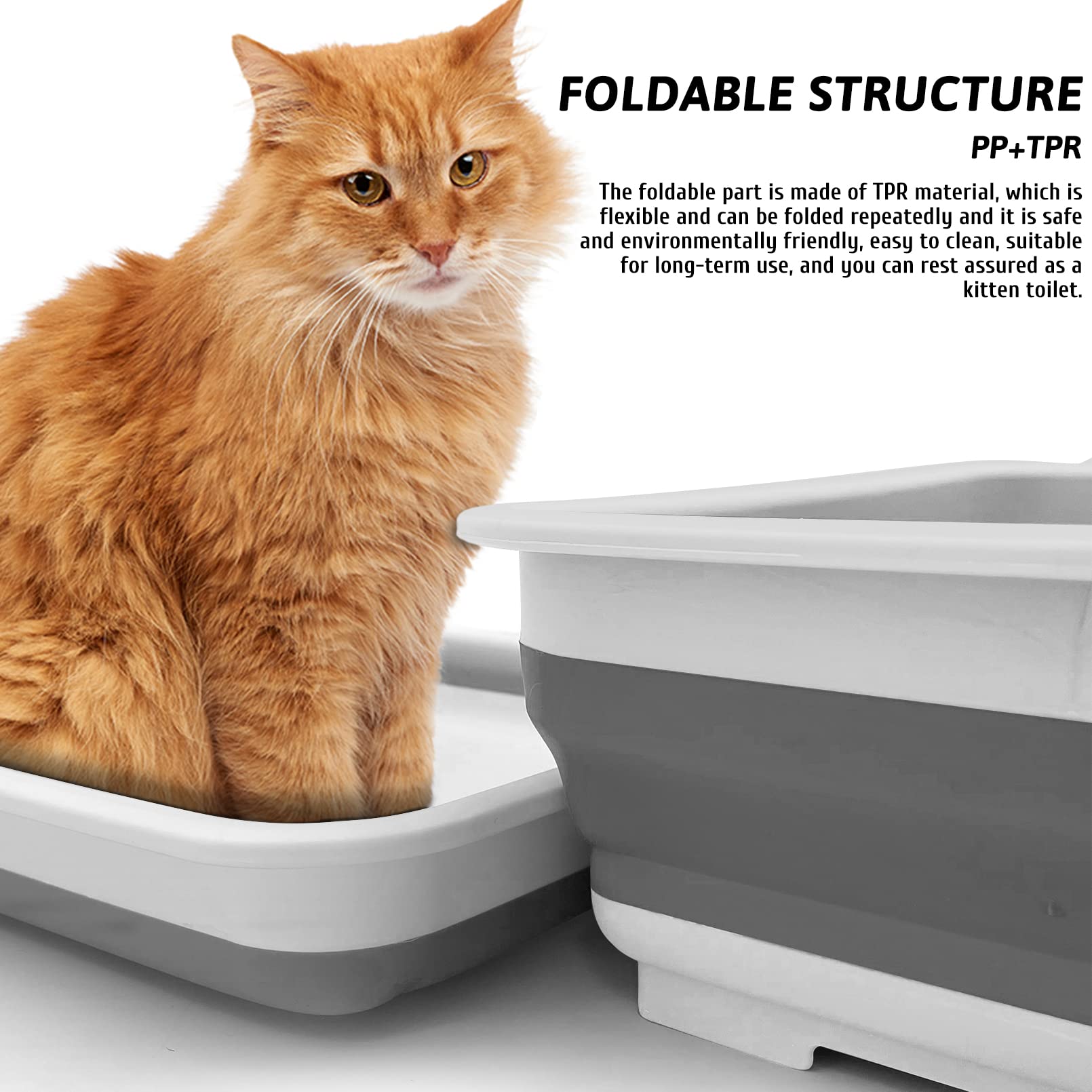 Fhiny 2PCS Open Cat Litter Box, Kitten Potty Pan Semi-Enclosed Foldable Waterproof Travel Toilet Low Entrance for Indoor Cats Sm