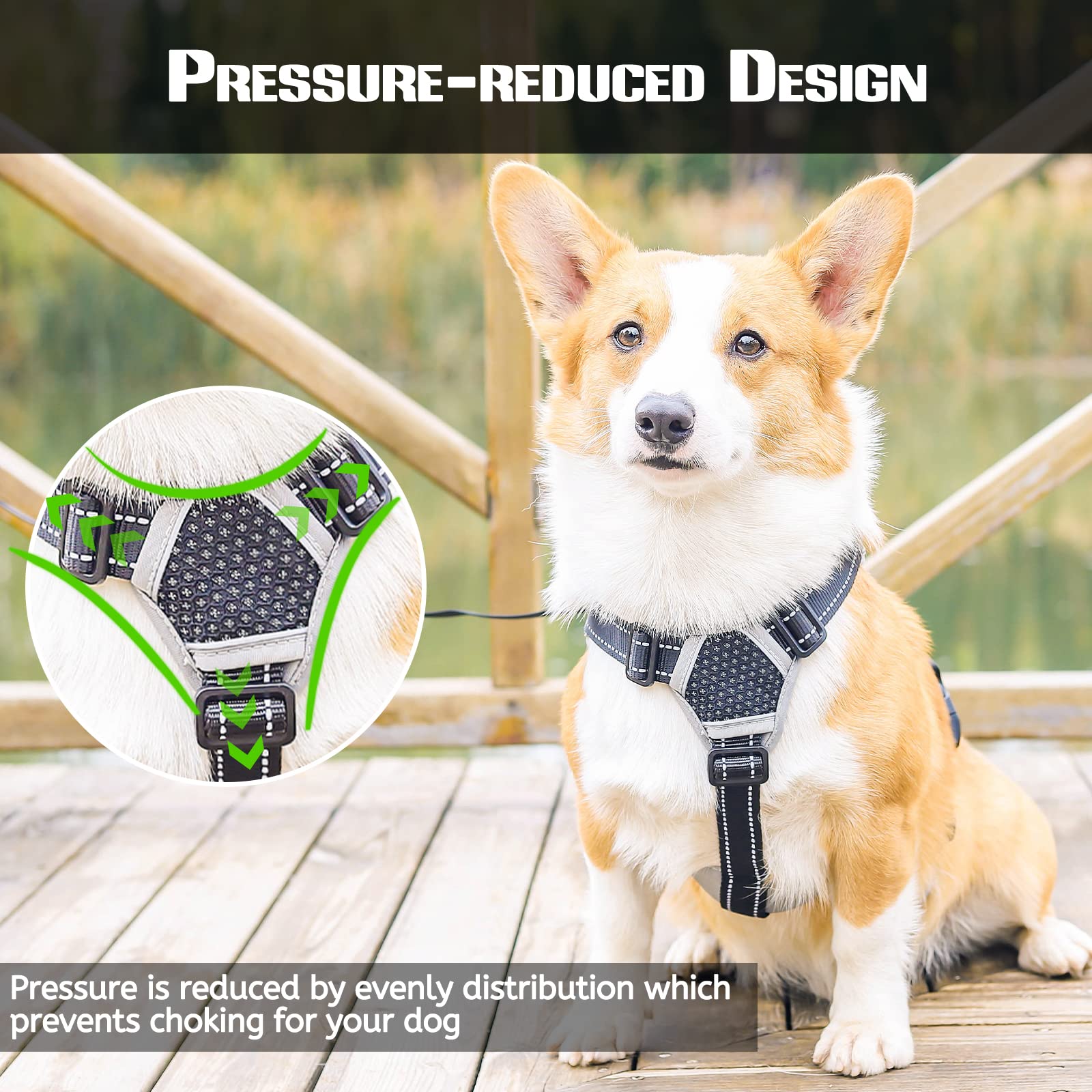 Escape Approved Dog Harness, Full Body Reflective With Lift Handle, Adjustable No Pull Vest With Soft Breathable Padded And Leash Clip For Medium And Large Dogs Walking Hiking Training Black (X-Large)