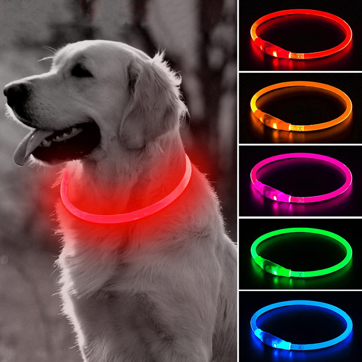 Bseen Light Up Dog Collars - Tpu Rechargeable Led Dog Collar, Glowing Puppy Collar, Flashing Dog Walking Lights For Small Medium Large Dogs (Red)