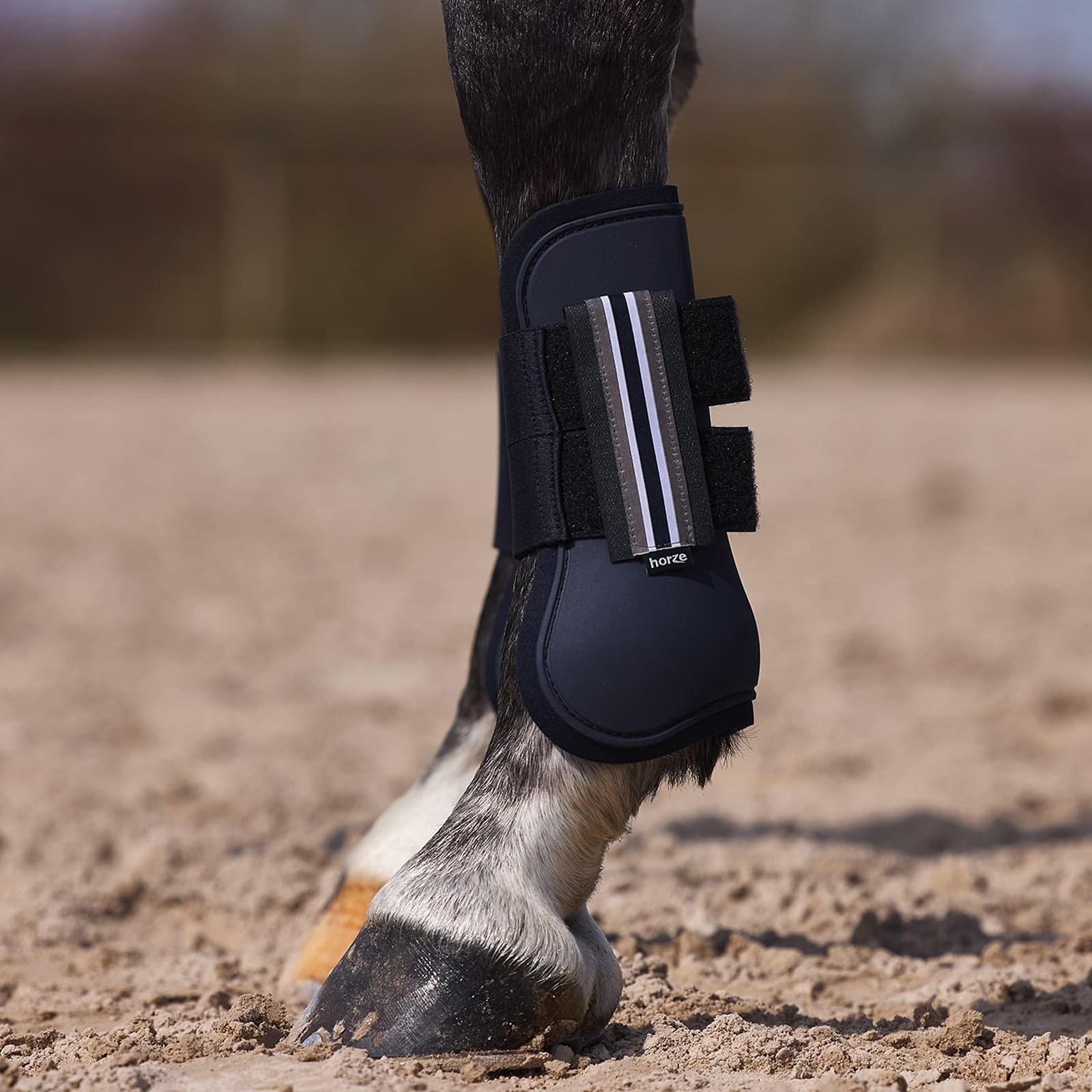 Horze Adepto Open Front Tendon Boots | Durable Shell With Neoprene Lining - Dark Navy - Pony