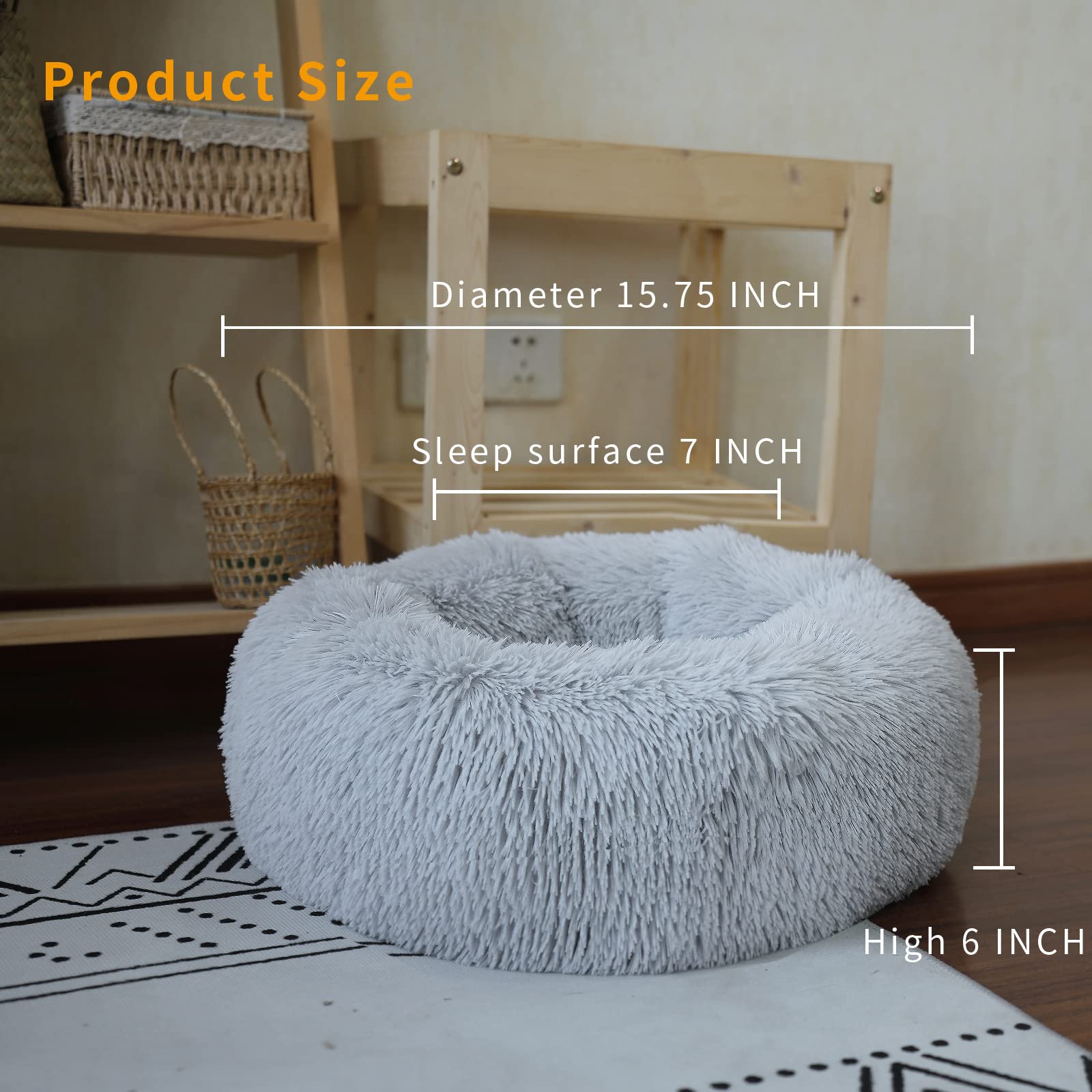 wrkfree Grey Tiny Dog Bed - Fluffy Washable Donut Design, Anti-Slip, XXS (15x15) for Puppies and Small Dogs