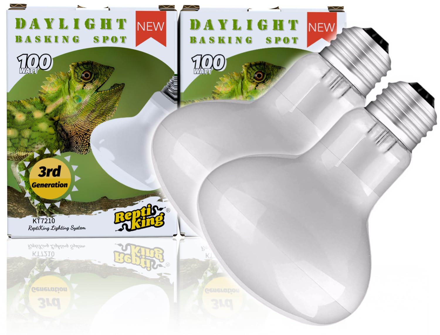 ReptiKing Reptile Heat Bulb Lamp, 2-Pack 100W Daylight Basking Spot, Bearded Dragon/Turtle/Lzard/Gecko Light Bulb, UVA Heat Lamp