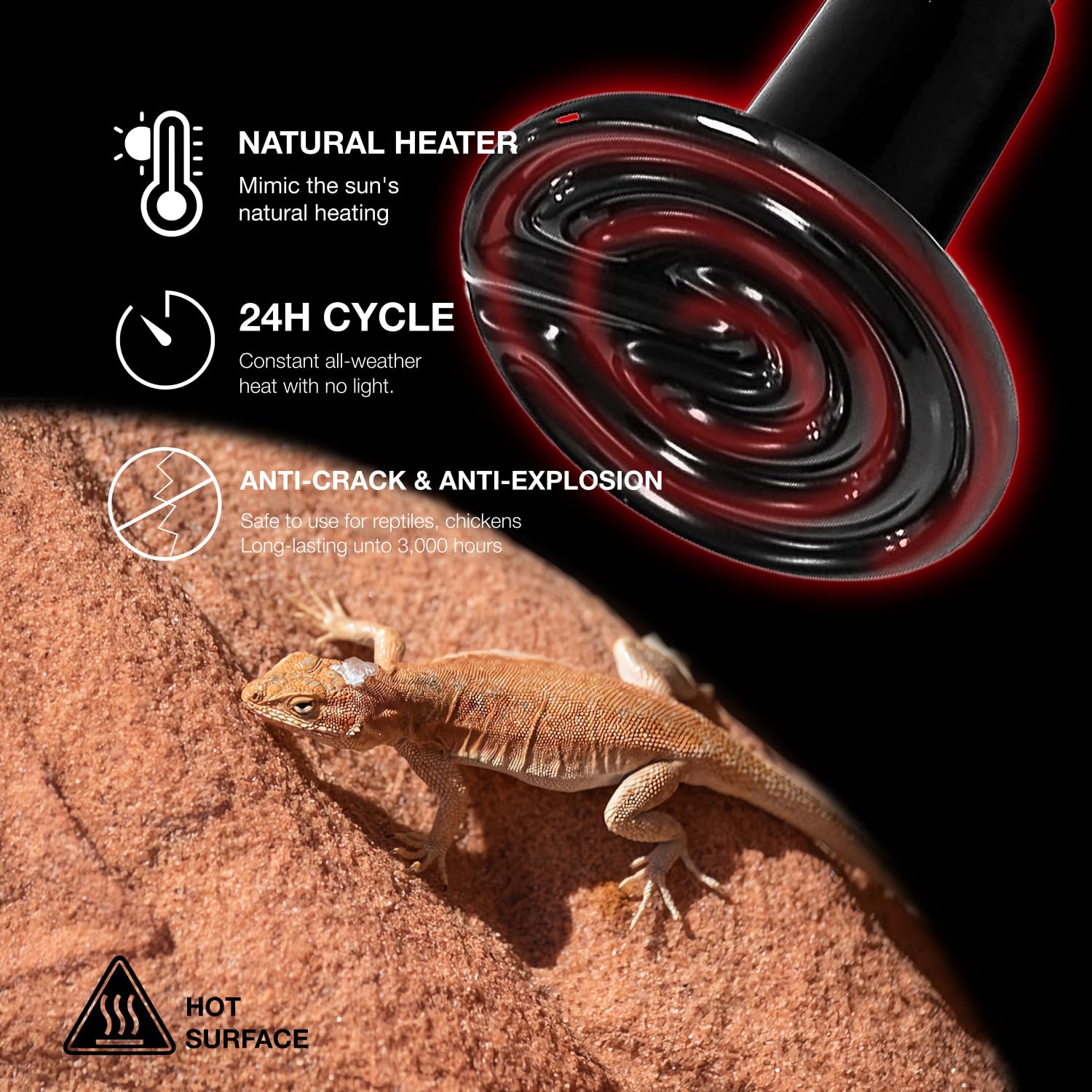 Reptiking Ceramic Heat Emitter, 2-Pack 100W, Reptile Heat Lamp Bulbs, Ceramic Heating Bulb For Reptiles, Amphibian, Chick, Dog,