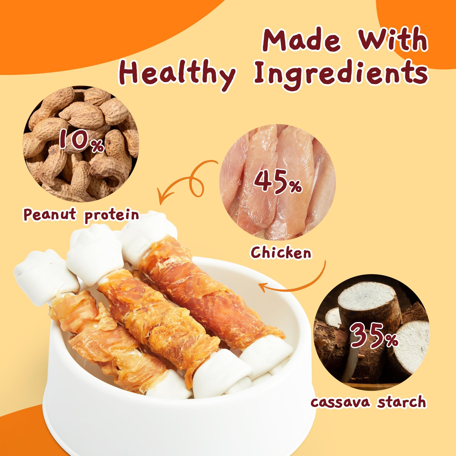 Jungle Calling Rawhide Free Dog Bones, 6.5 Real Chicken Wrapped Dog Chew Bones for Medium and Large Dogs Training Treats