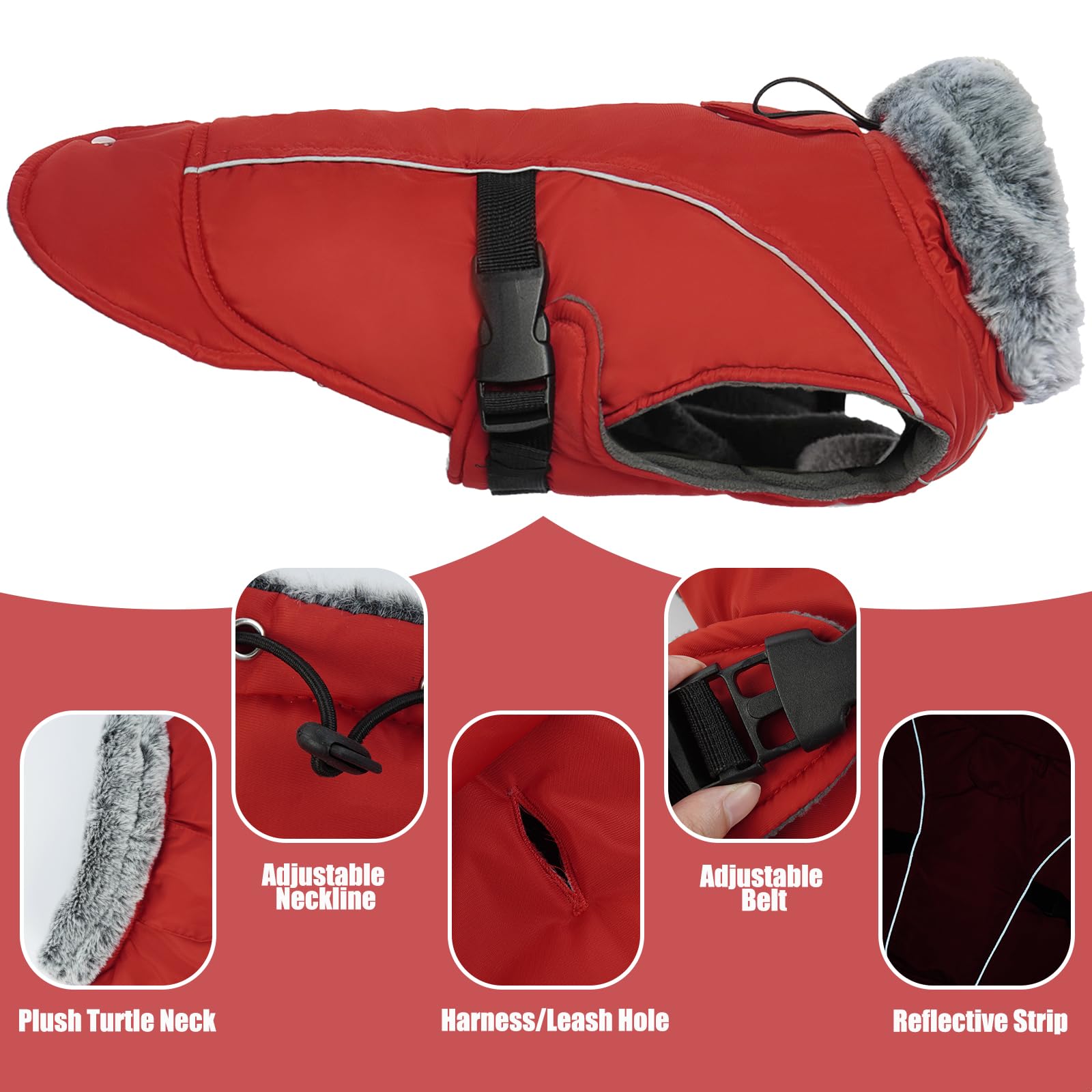 DENTRUN Dog Cold Weather Coats Winter Warm Dog Coat Windproof Cozy Dog Jacket Thick Fleece Vest Water Repellent Apparel with Har