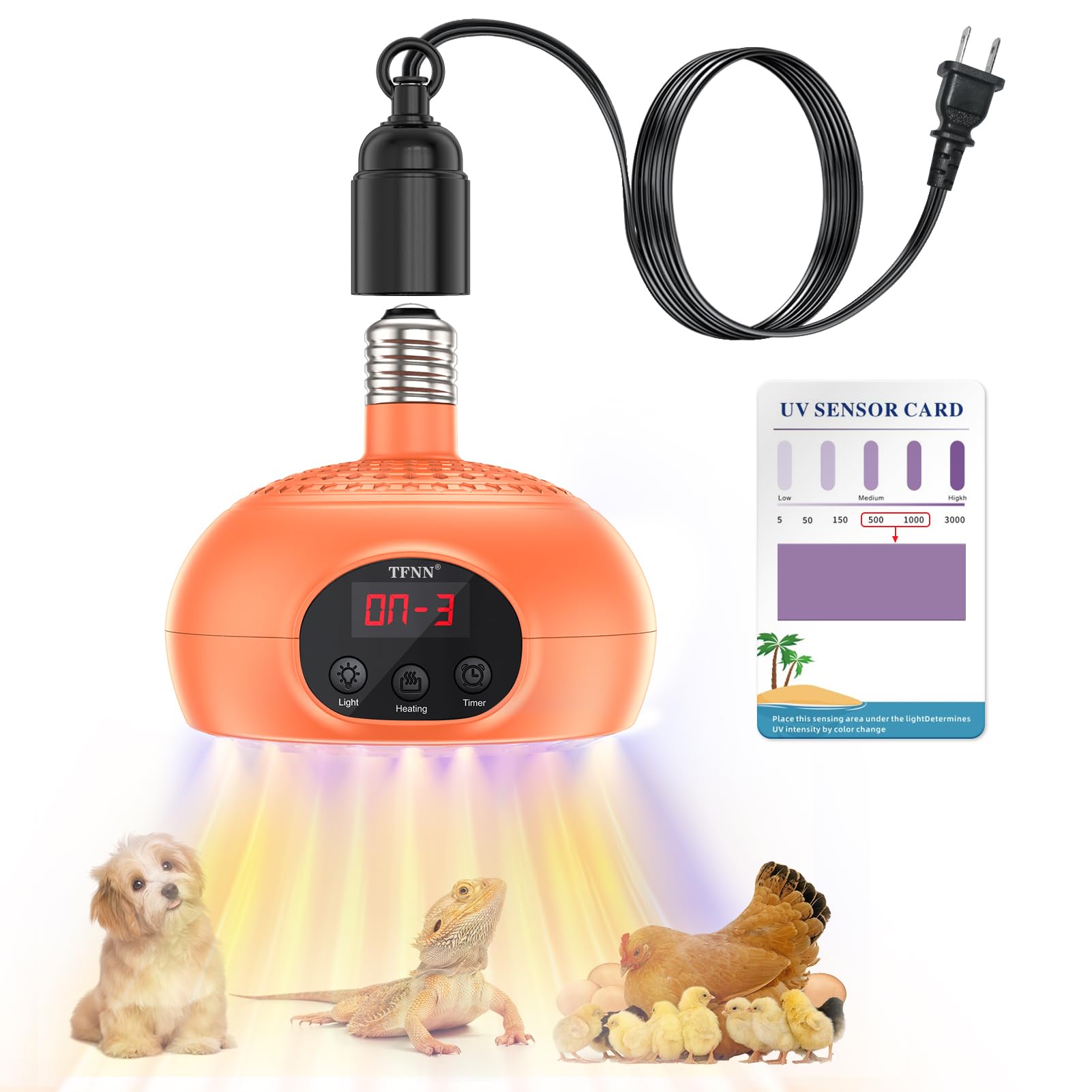 Tfnn Chicken Coop Heater Lamps,200W-350W-500W Reptile Heating Lamp Upgraded With Uva Uvb Ligh 3-6-9-12H Timer,Protable Greenhous