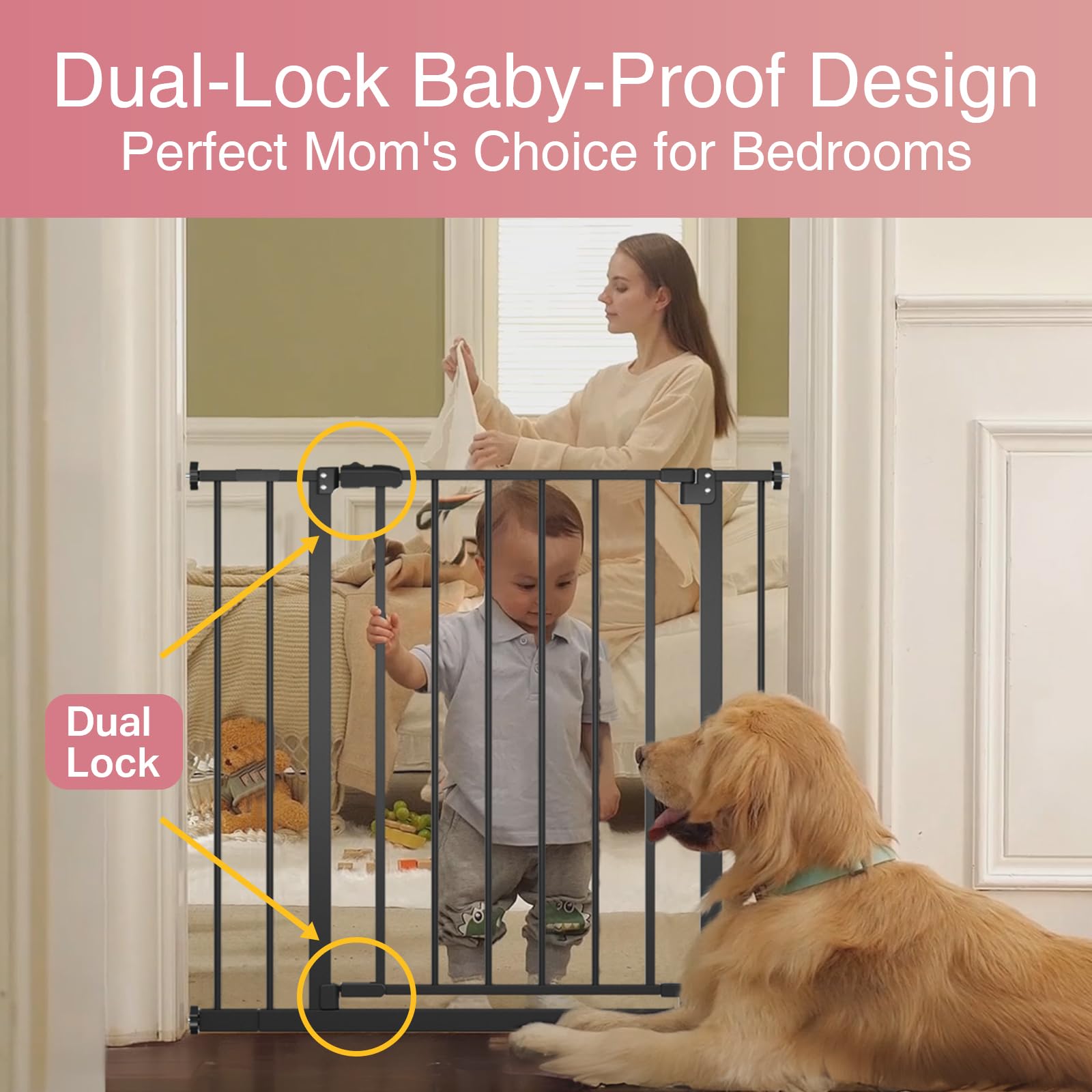 Mom's Choice Award-InnoTruth Baby Gate for Stairs, 28.9-42.1'' Wide Dog Gate Indoor for Doorways, 30'' Tall Pet Gate for Dogs Ea