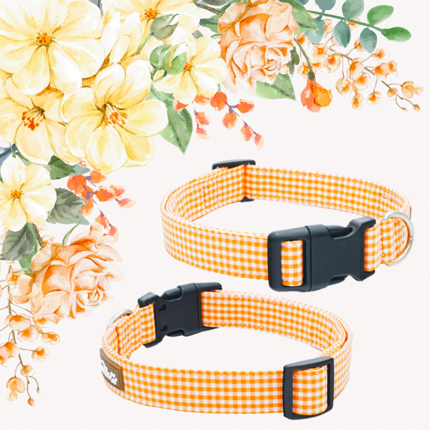 Tunkoo Orange Plaid Dog Collar Premium Cotton - Adjustable Collar With Strong Plastic Bucle Gifts For Small Medium Large Girl Bo