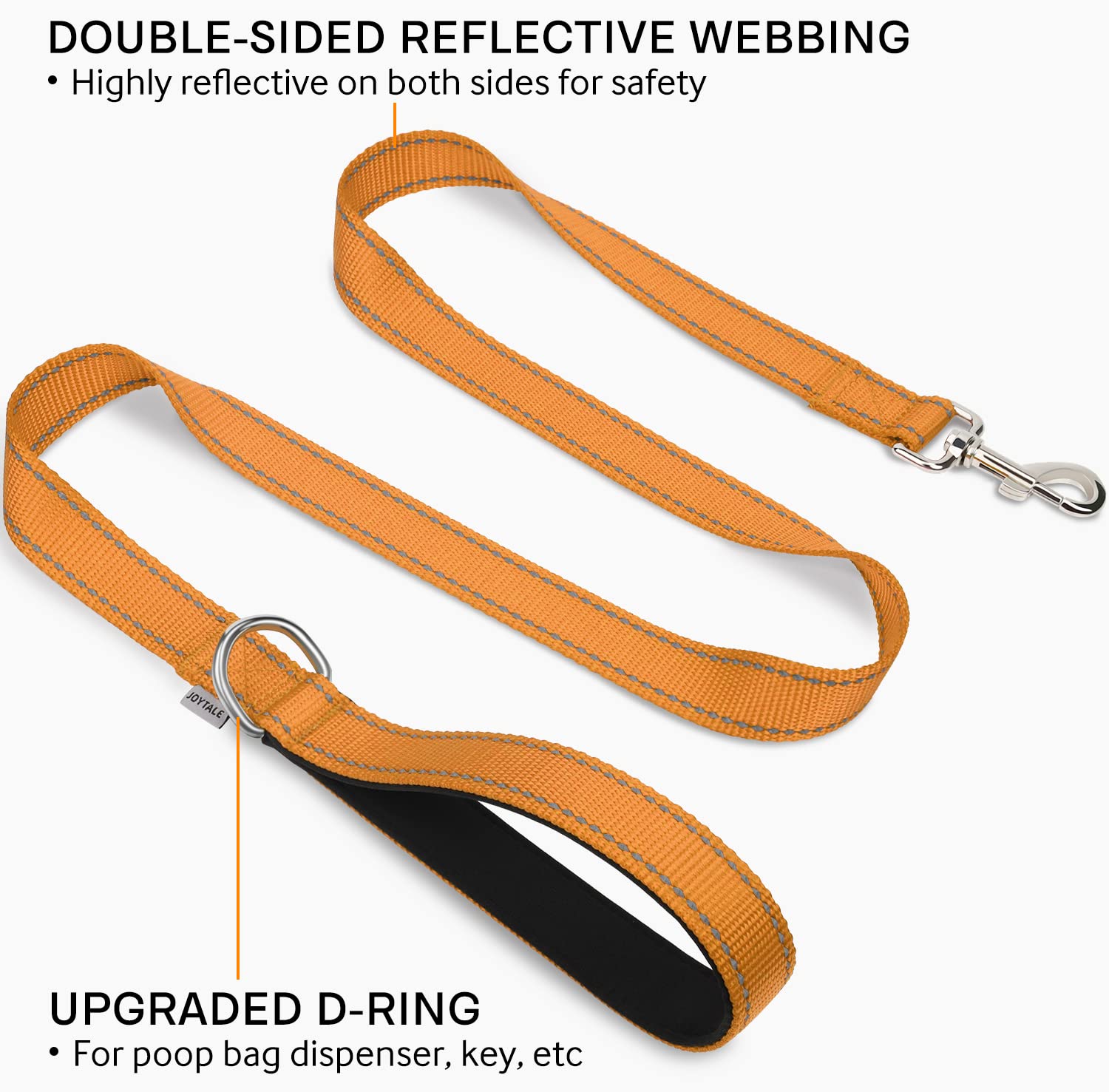 Joytale Double-Sided Reflective Dog Leash, 6 Ft/5 Ft/4 Ft, Padded Handle Nylon Dogs Leashes For Medium & Large Dogs Walking, Brown, 5Ft