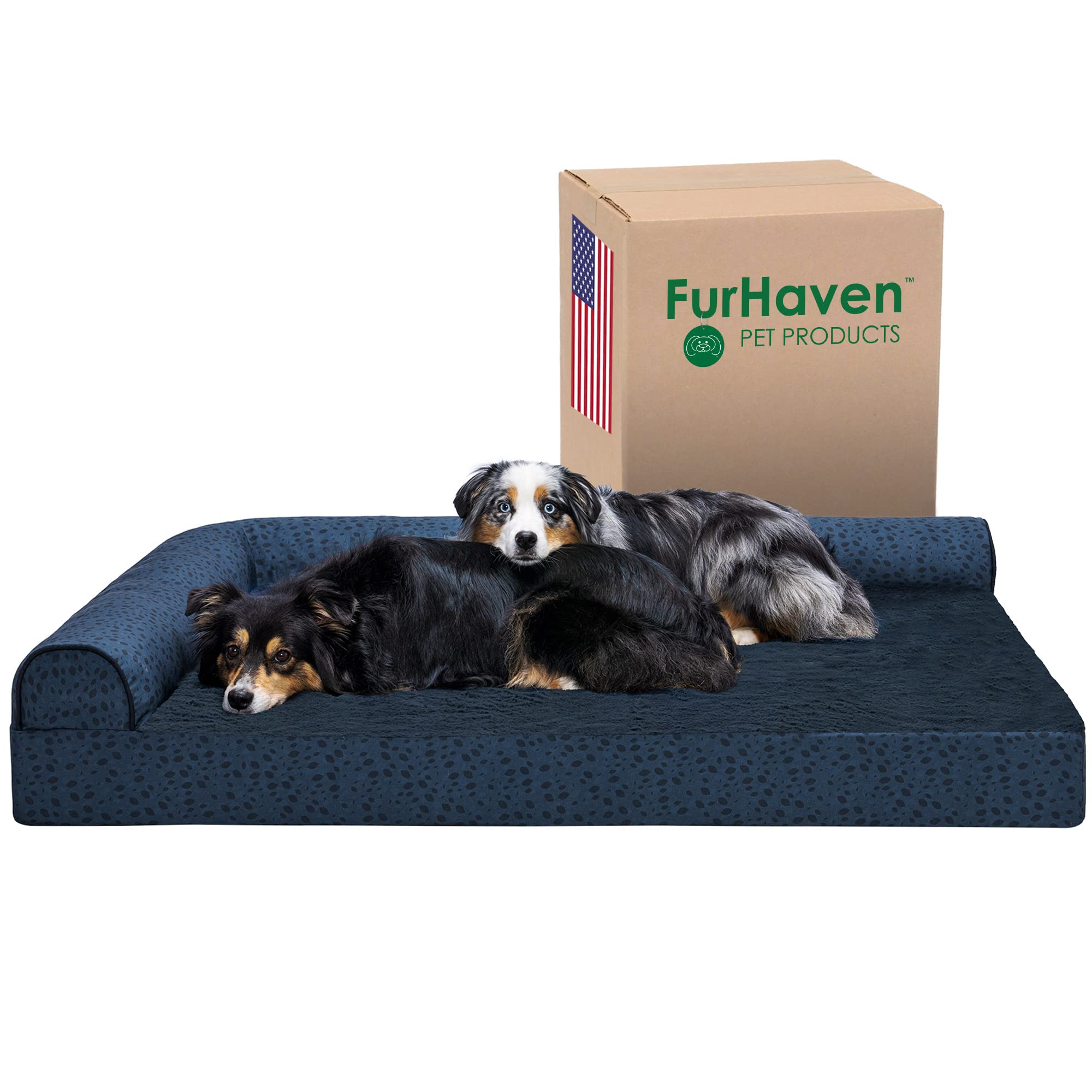 Furhaven Cooling Gel Dog Bed For Large Dogs W/ Removable Bolsters & Washable Cover, For Dogs Up To 125 Lbs - Plush & Almond Prin