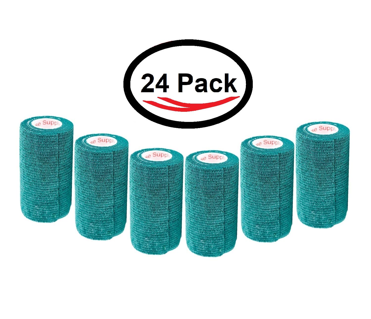 3 Inch Vet Wrap Tape Bulk (Hunter Green) (Pack of 24) Self Adhesive Adherent Adhering Flex Bandage Grip Roll for Dog Cat Pet Hor