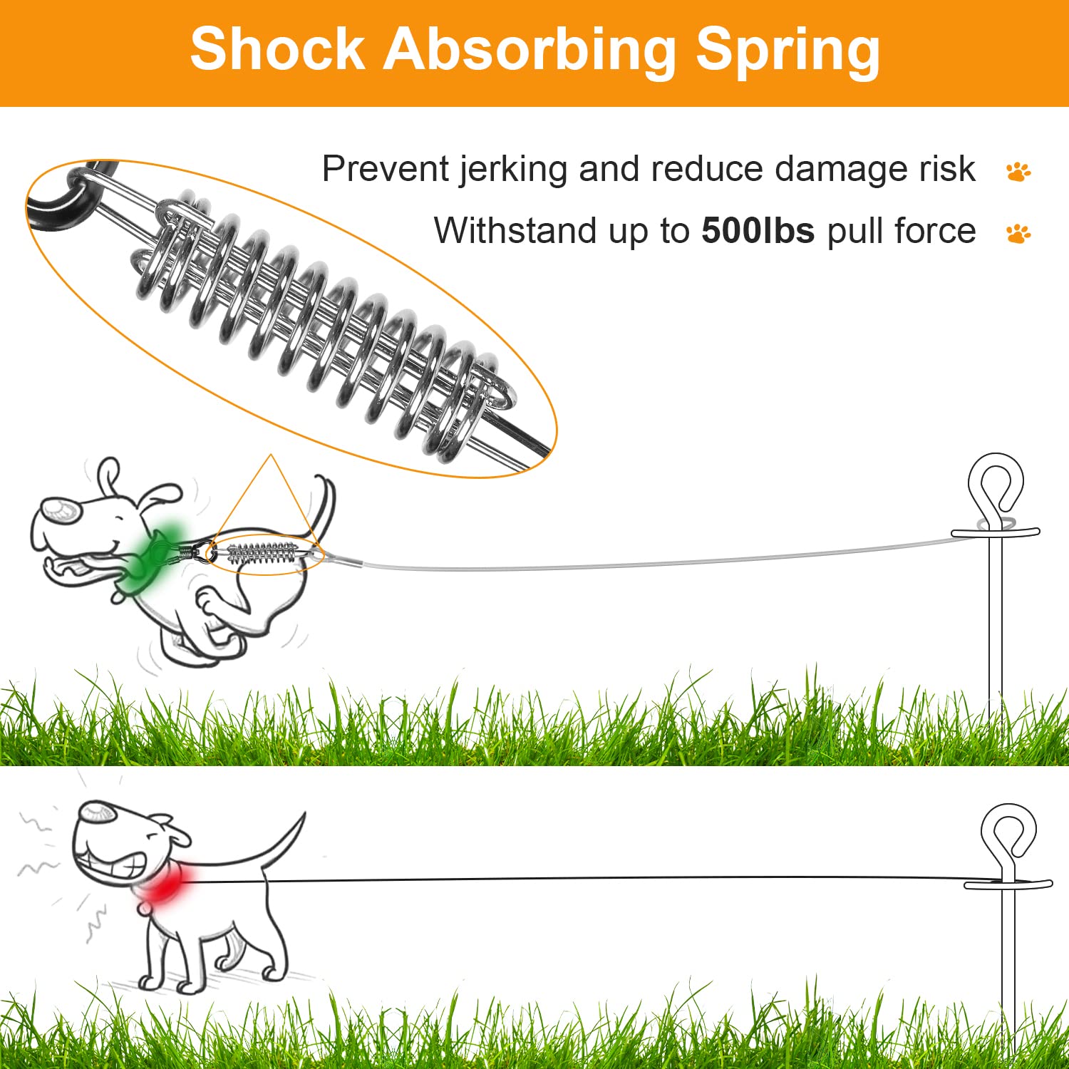 Tresbro 10 Ft Dog Tie Out Cable, Heavy Duty Dog Chains For Outside With Spring Swivel Lockable Hook, Pet Runner Cable Leads For Yard, Silver Dog Line Tether For Small Medium Large Dogs Up To 500 Lbs