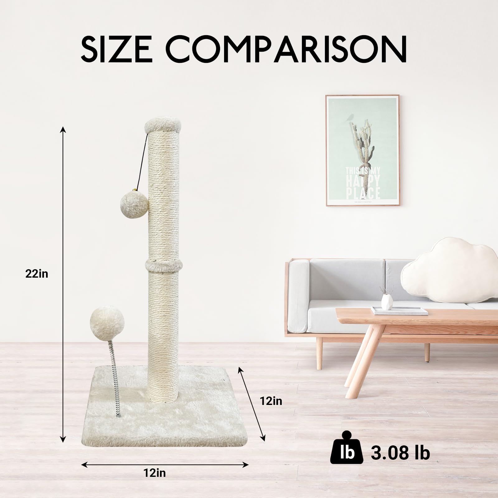 Kingrock Tall Cat Scratching Posts For Indoor Cats, Scratching Post With Plush Toys For Kittens Or Smaller Cats, Premium Sisal P