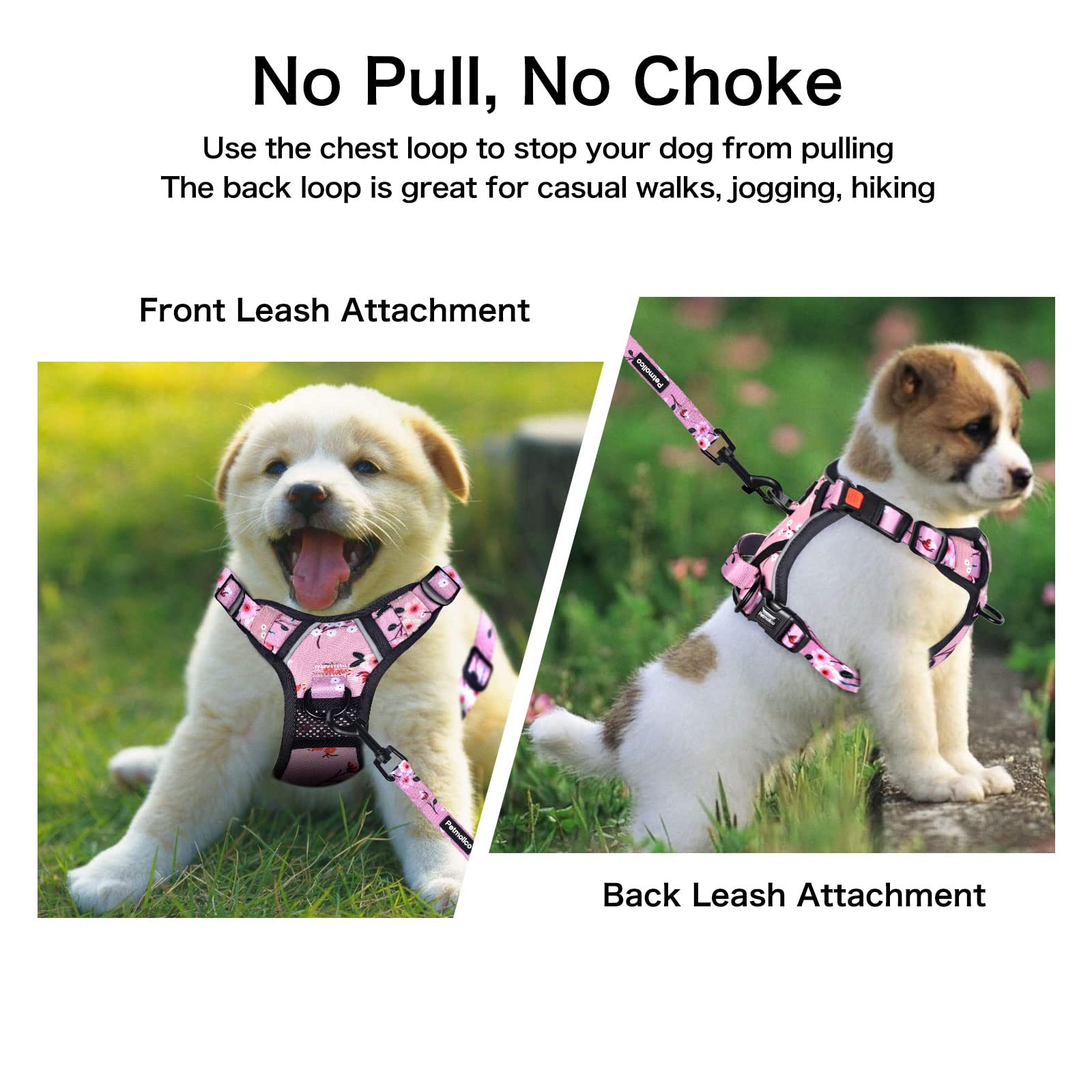 Petmolico Medium Dog Harness and Leash Set, No Choke, Soft Padded, Reflective Vest, Pink Plum, Model PT329