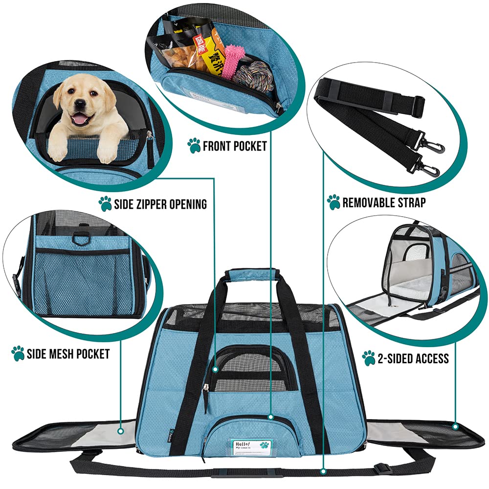 Petami Airline Approved Pet Carrier For Cat, Soft Sided Dog Carrier For Small Dogs, Cat Travel Supplies Accessories For Indoor Cats, Ventilated Pet Carrying Bag Medium Large Kitten Puppy, Large Blue