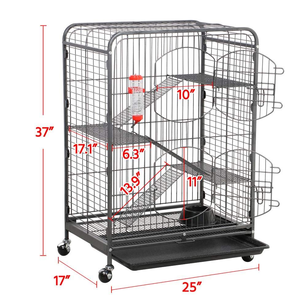Yaheetech 37" Metal Ferret Chinchilla Cage - Indoor/Outdoor, Black, Iron, 2 Front Doors, Feeder, Wheels