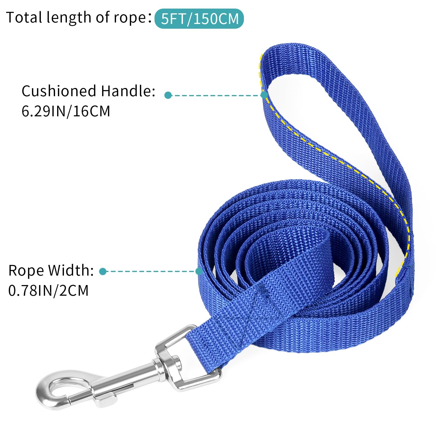Hypeety Pet Dog Training Leash Strong Durable Nylon Lead, Traction Rope, 5 Feet Long For Puppy Kitty Rabbit Training Or Walk 3 P