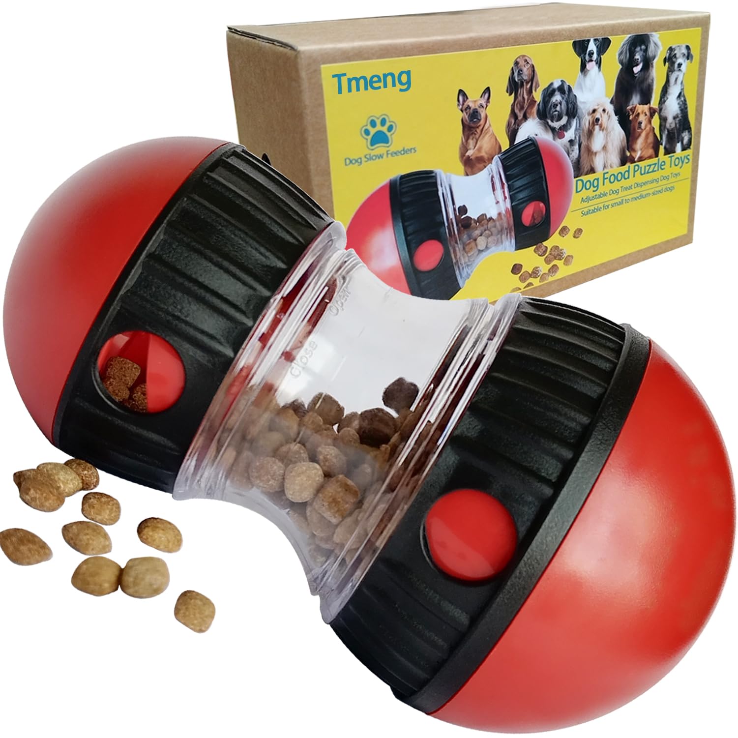 Tmeng Dog Food Puzzle Toys, Adjustable Dog Treat Dispensing Dog Toys, Interactive Chase Slow Feeder for Boredom and Stimulating,