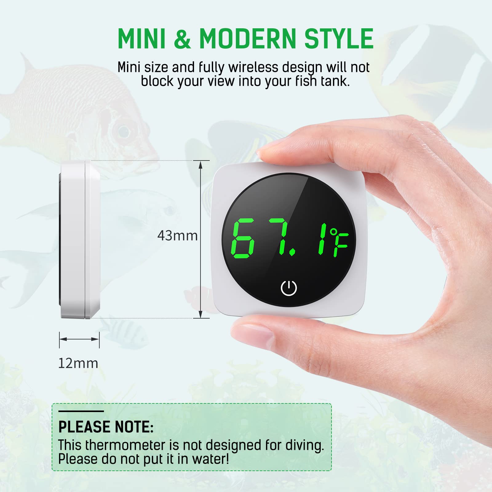 Digital Aquarium Thermometer, Paizoo Led Display Thermometer For Aquarium Fish Tank, High Accurate To ?.9?, Touch & Sleep Mode, Thermometer With Temperature Sensor On The Back For Fish, Turtles