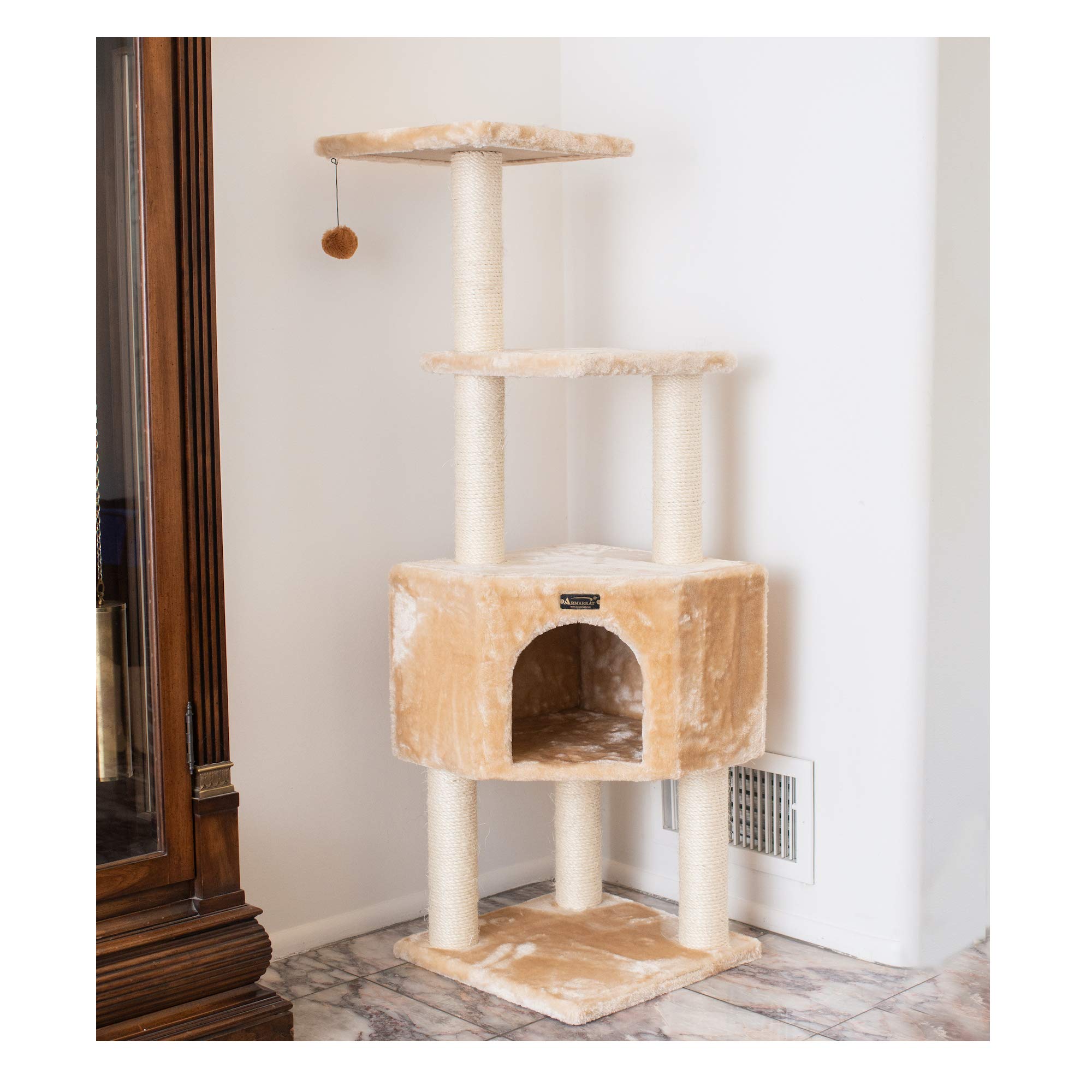 Armarkat 3 Levels Real Wood Cat Tower for Kittens Play 48 Height Beige A4801