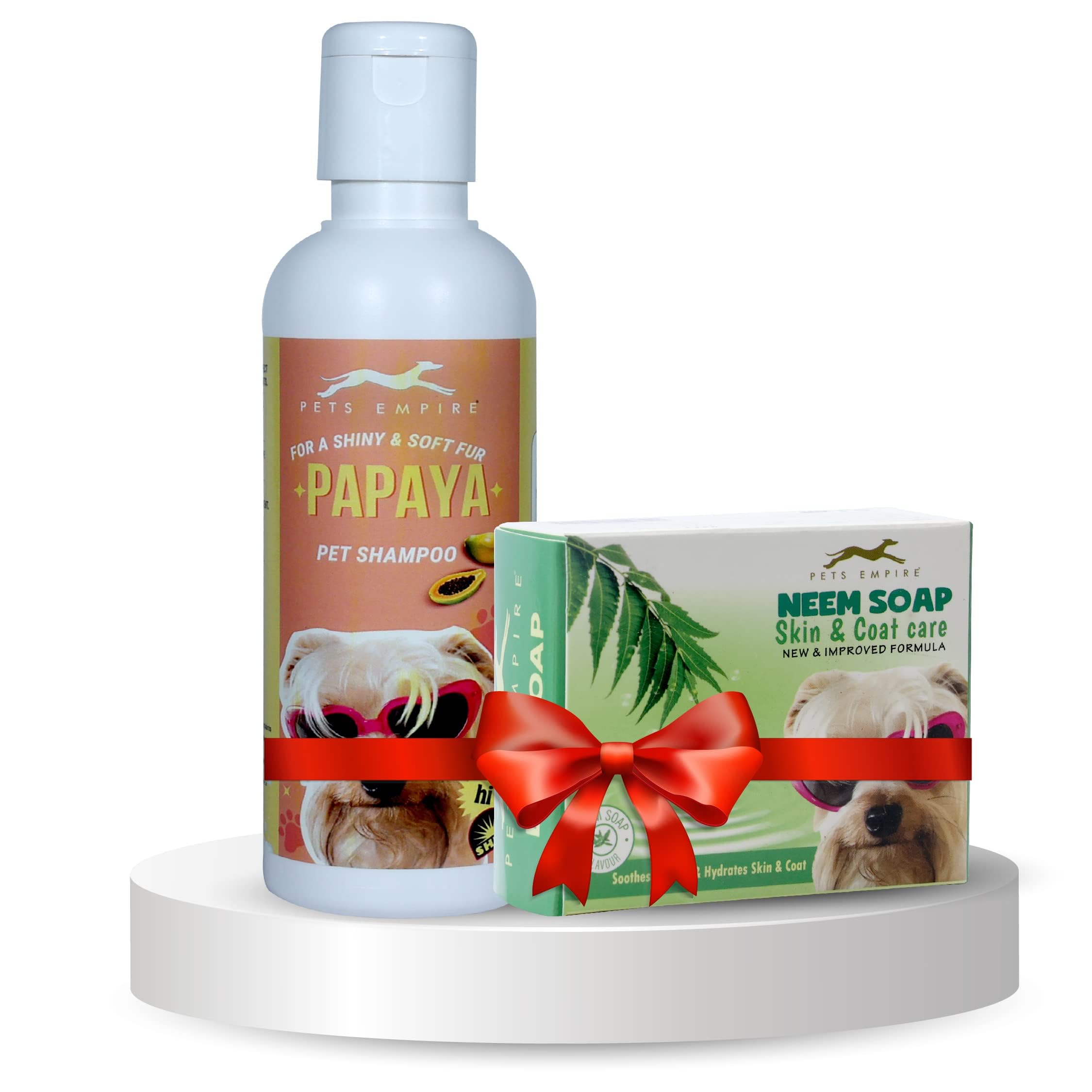 Pets Empire Naturally Organic Body Shampoo For Pets (Papaya, 200Ml) +Naturalis Handmade Dog Soap With Natural Neem Oil Antibacte