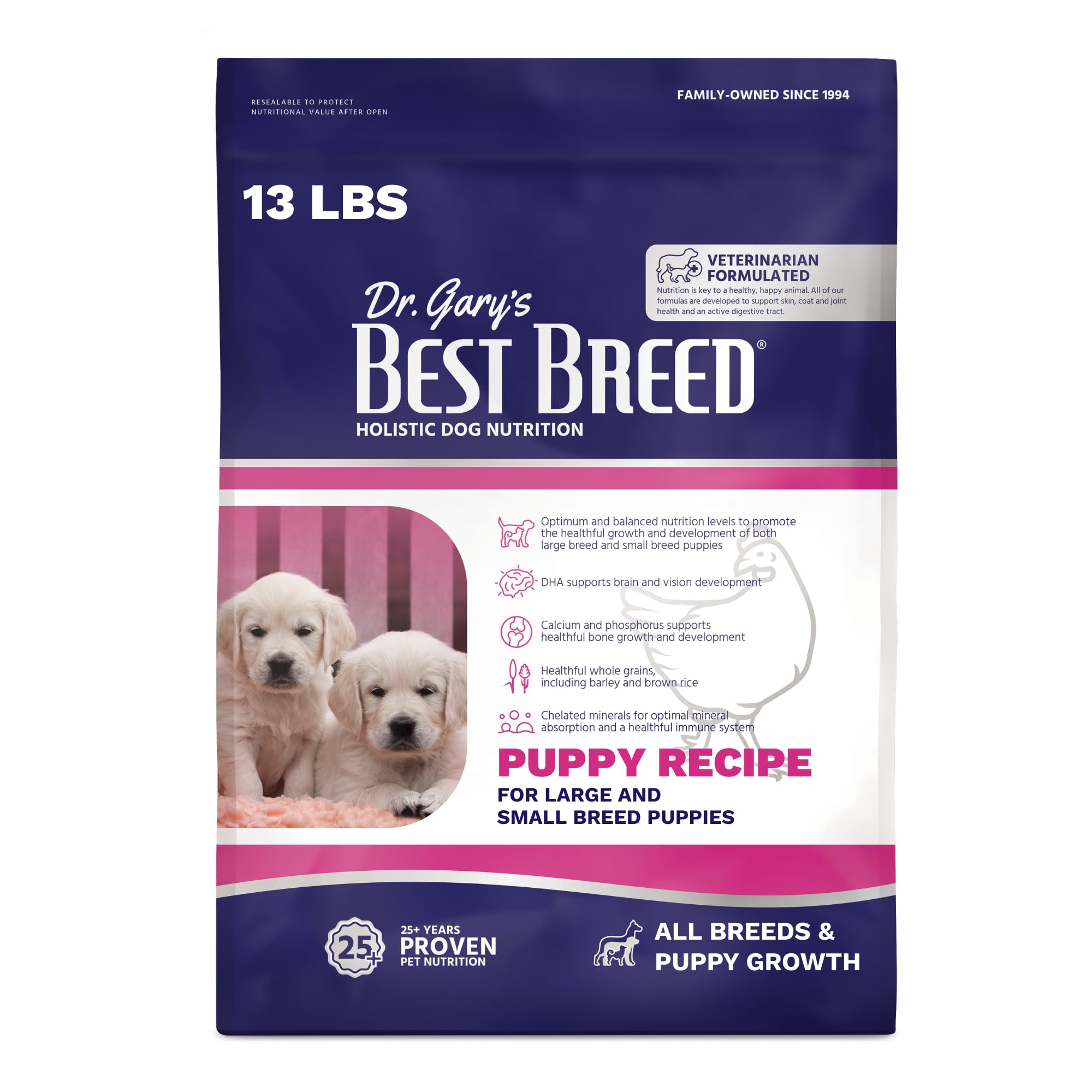 Best Breed Dr. Garys Puppy Recipe - Veterinarian-Formulated Puppy Food with DHA & EPA, Chicken & Fish, All Breeds (13 lb Bag)