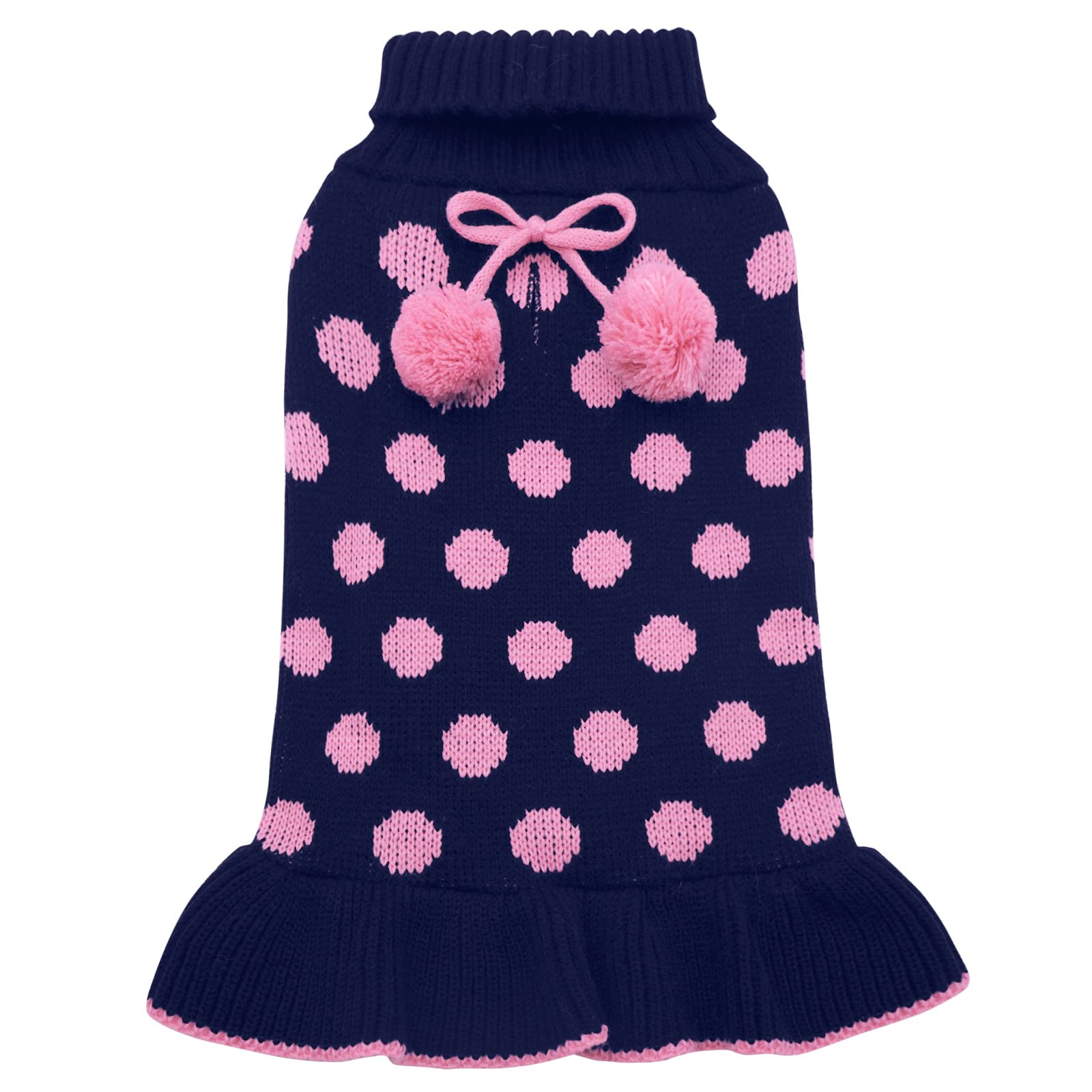 Kyeese Dog Sweaters With Leash Hole Small For Girl Dog Sweater Dress Polka Dot Knitwear Warm Dogs Clothes With Pom Pom Ball, S