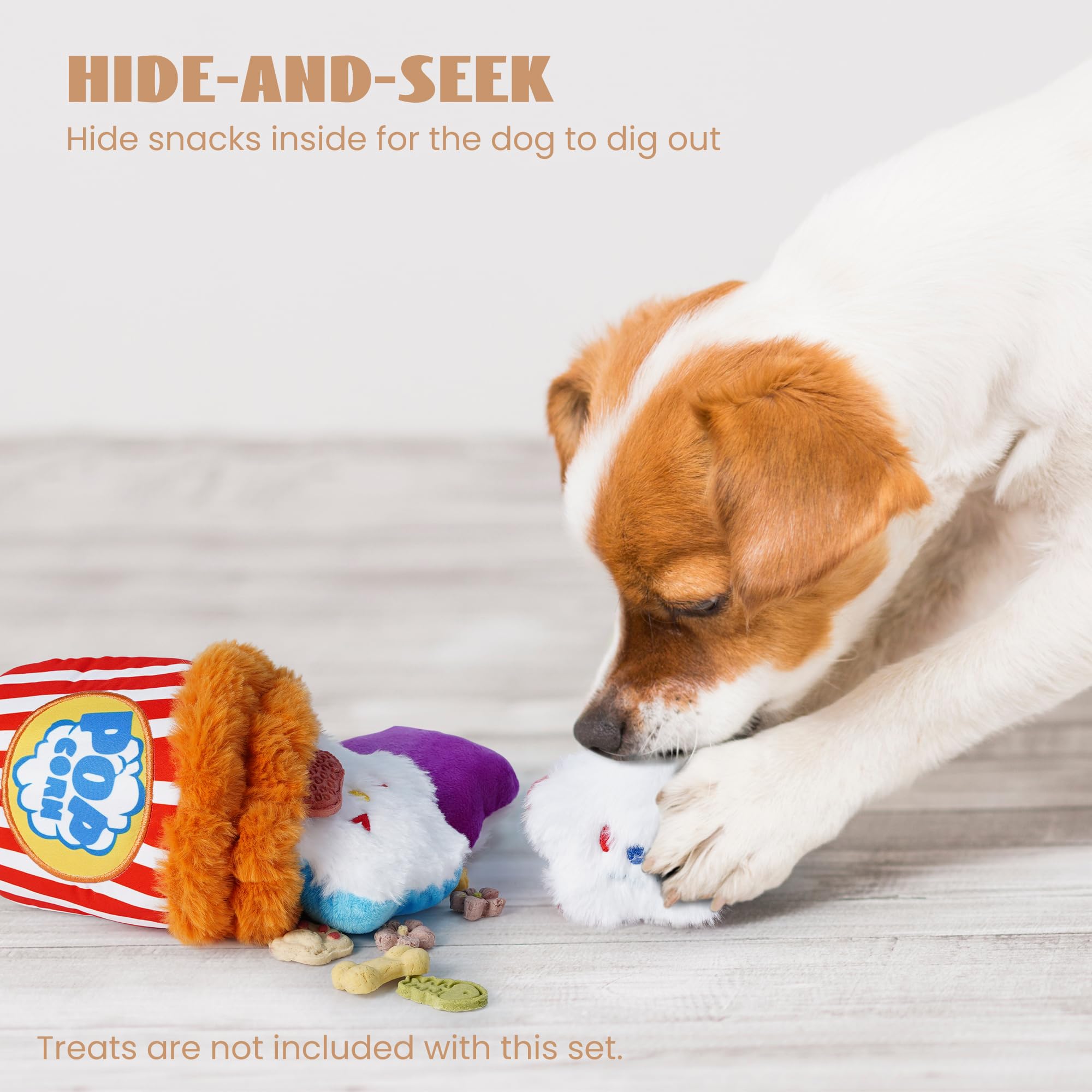 Nocciola Popcorn Squeaky & Plush Dog Toys | Hide & Seek, Interactive, Crinkle Toys For Small & Medium Dogs