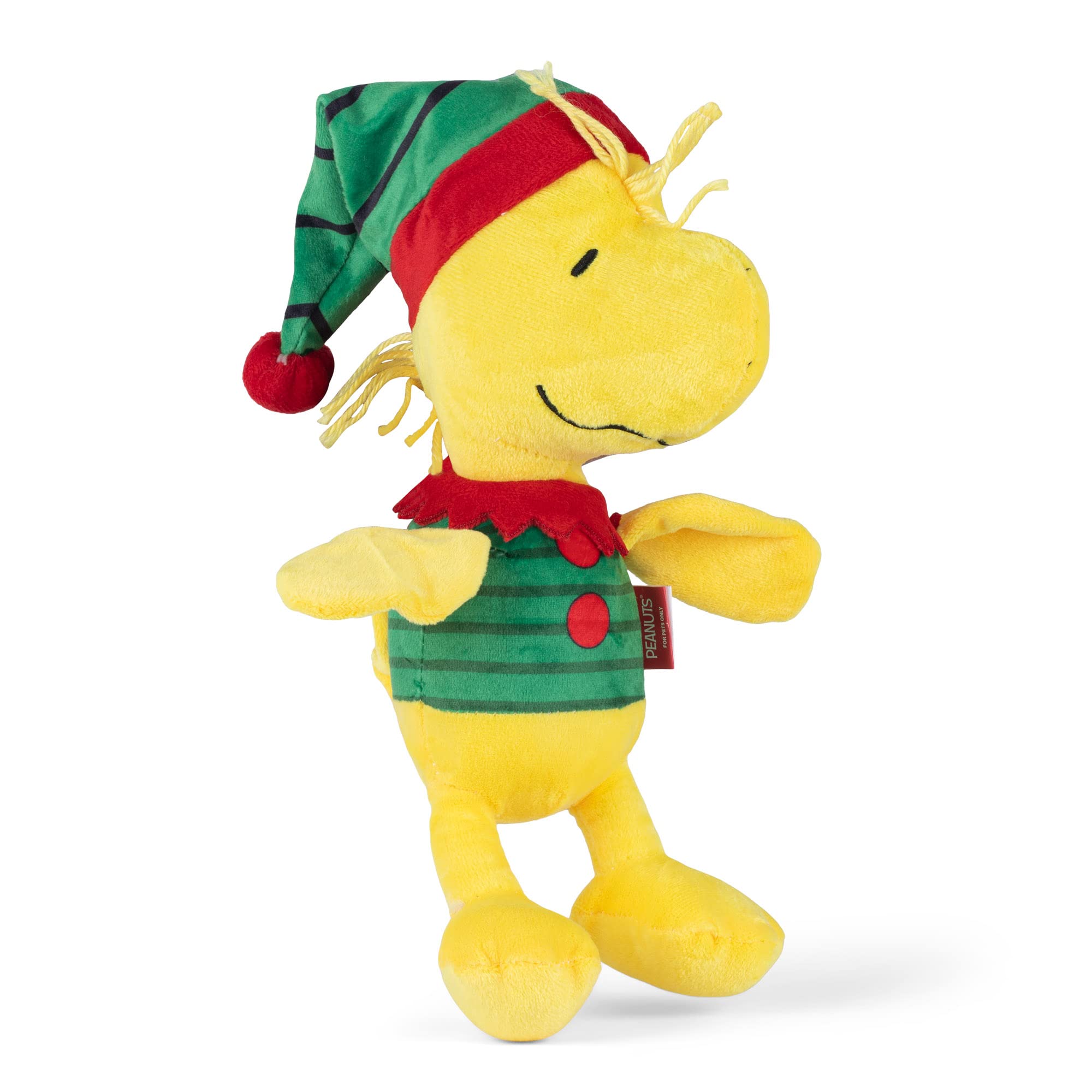 Peanuts for Pets Comics 9 Holiday Woodstock Plush Elf Dog Toy | Medium Squeaky Dog Toy, Yellow Dog Chew Toy | Woodstock Stuffed