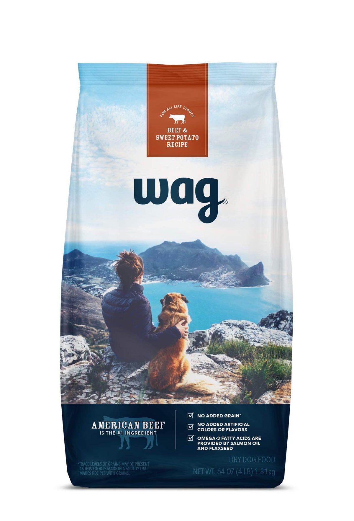 Amazon Brand - Wag Dry Dog Food Beef & Sweet Potato, Grain Free 4 Lb Bag
