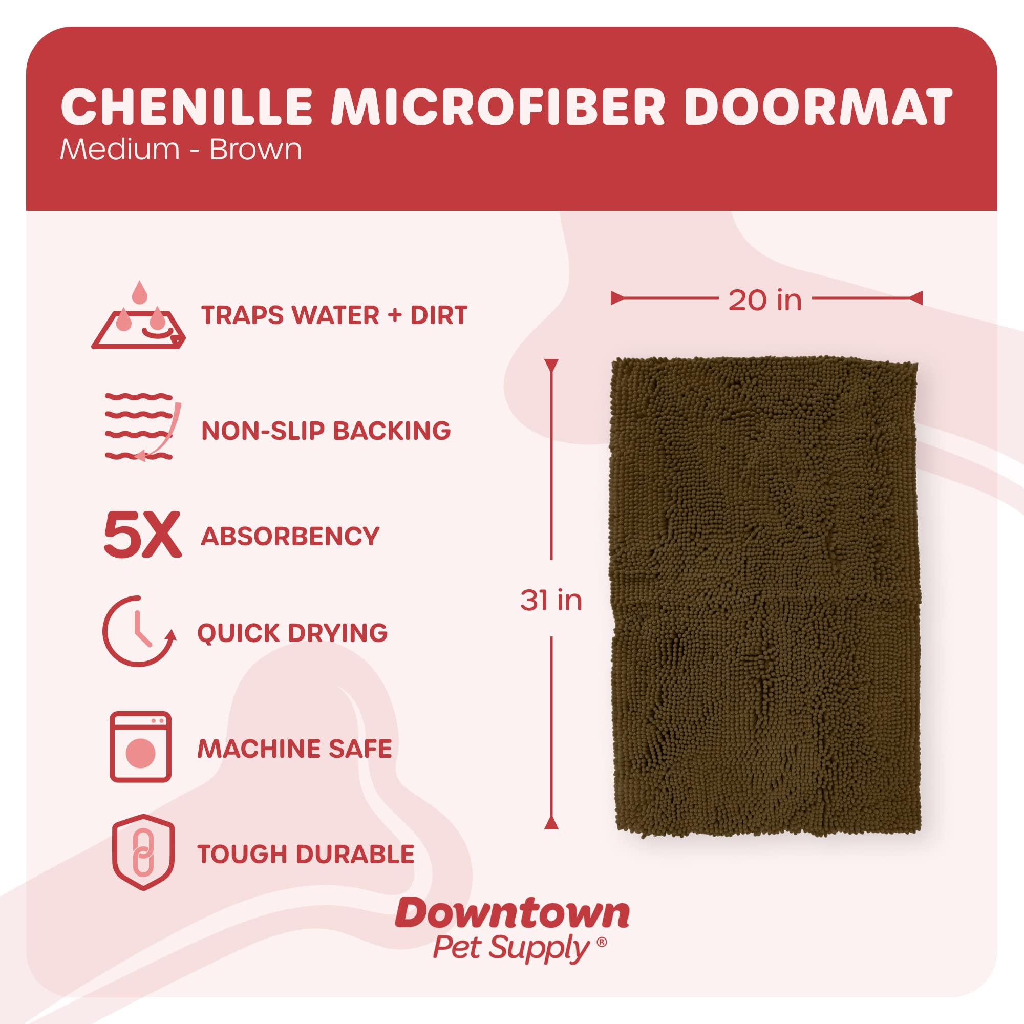 My Doggy Place Dog Mat For Muddy Paws, Washable Dog Dog Mat, Brown