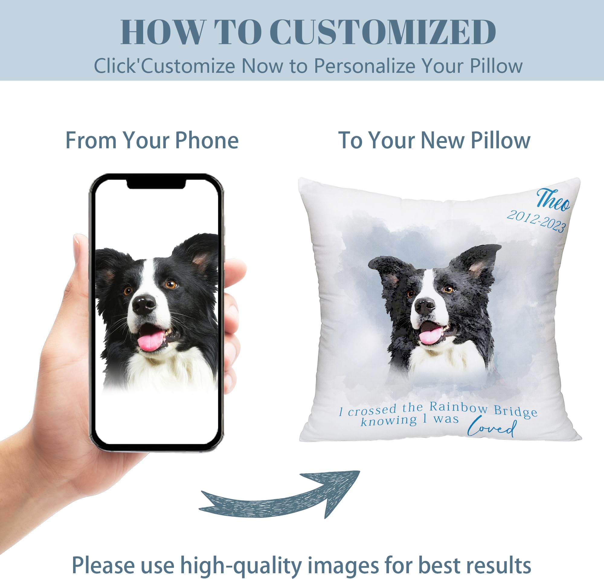 Funny Diy Personalized Pet Watercolor Portrait Throw Pillows With Pictures, Custom Dog Memorial Gifts For Loss Of Dogs, Dog Cat