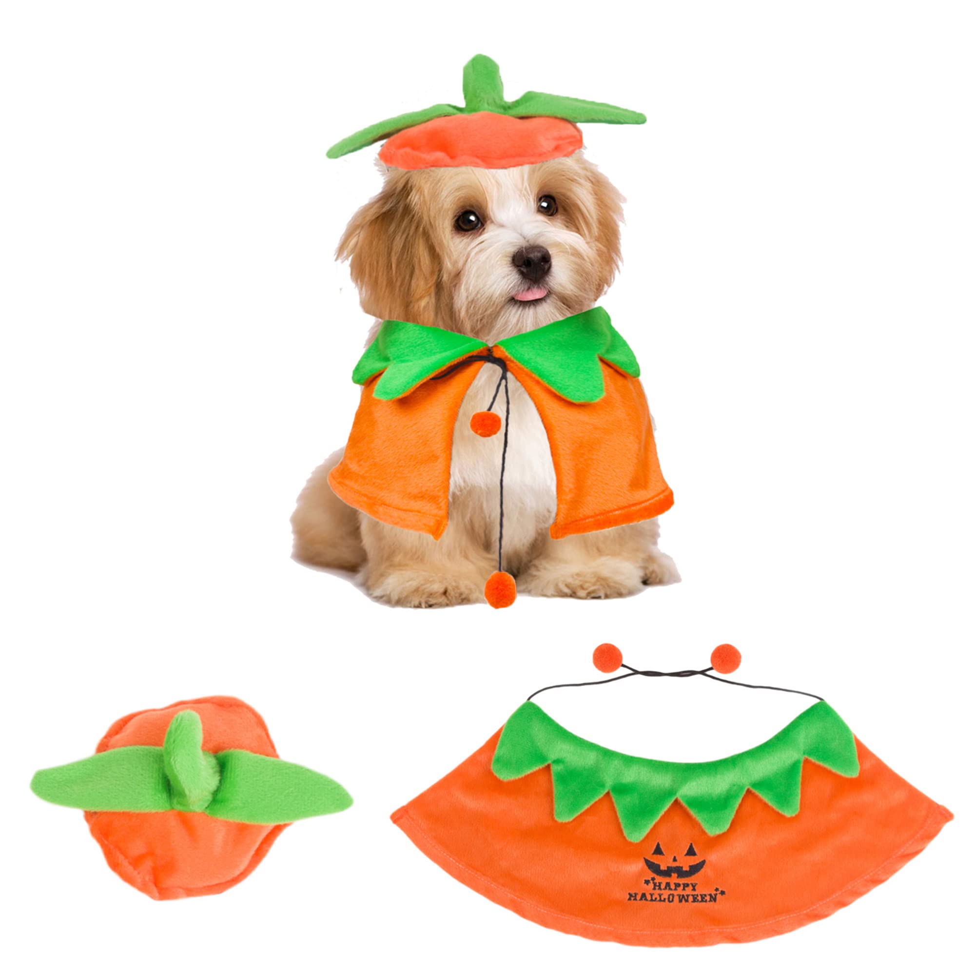 Adoggygo Halloween Dog Costumes Dog Halloween Pumpkin Cloak Hat Set Pet Halloween Pumpkin Costumes For Small Medium Dogs Pets (Pumpkin)