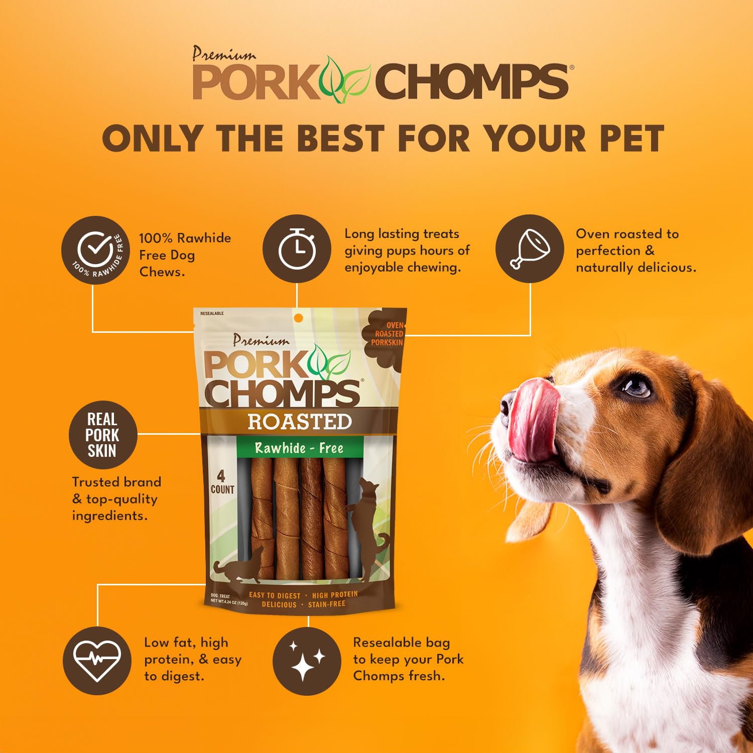 Pork Chomps Roasted Pork Skin Dog Chews, 6-Inch Twists, 4 Count