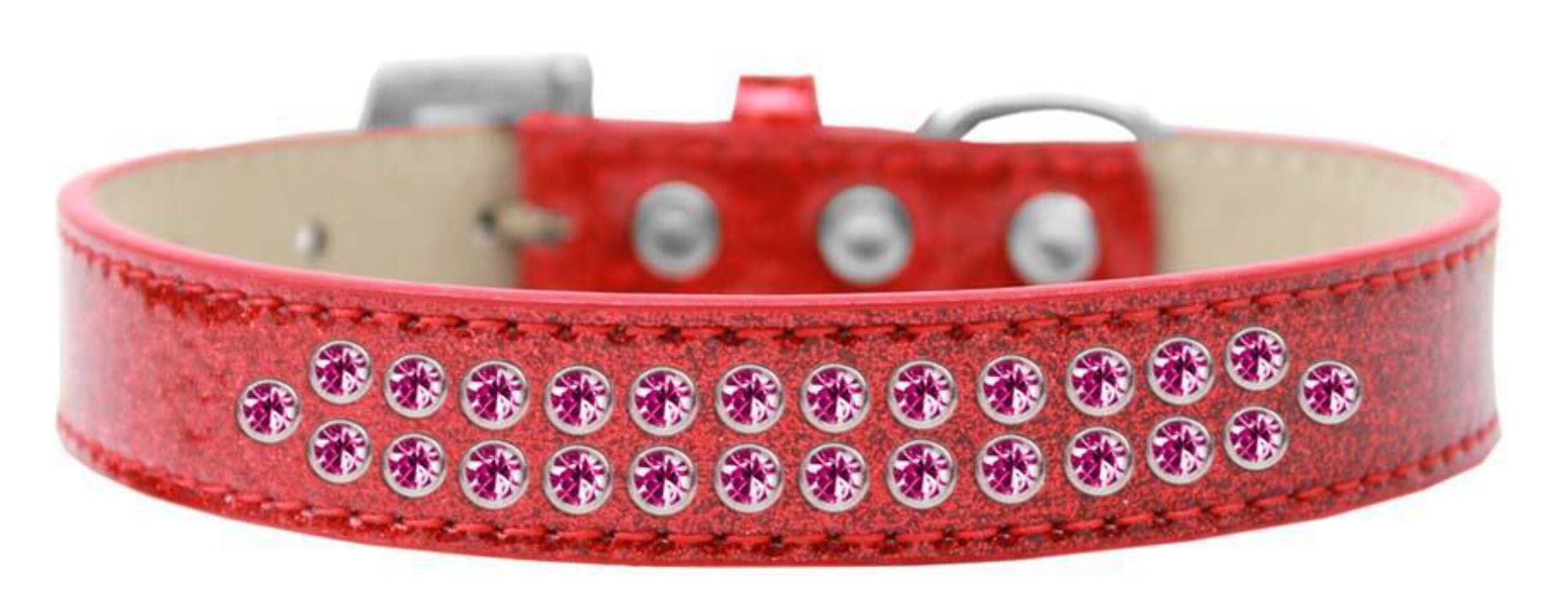 Dog, Puppy & Pet Ice Cream Collar, Two Row Bright Pink Crystal Rimsets Red 14