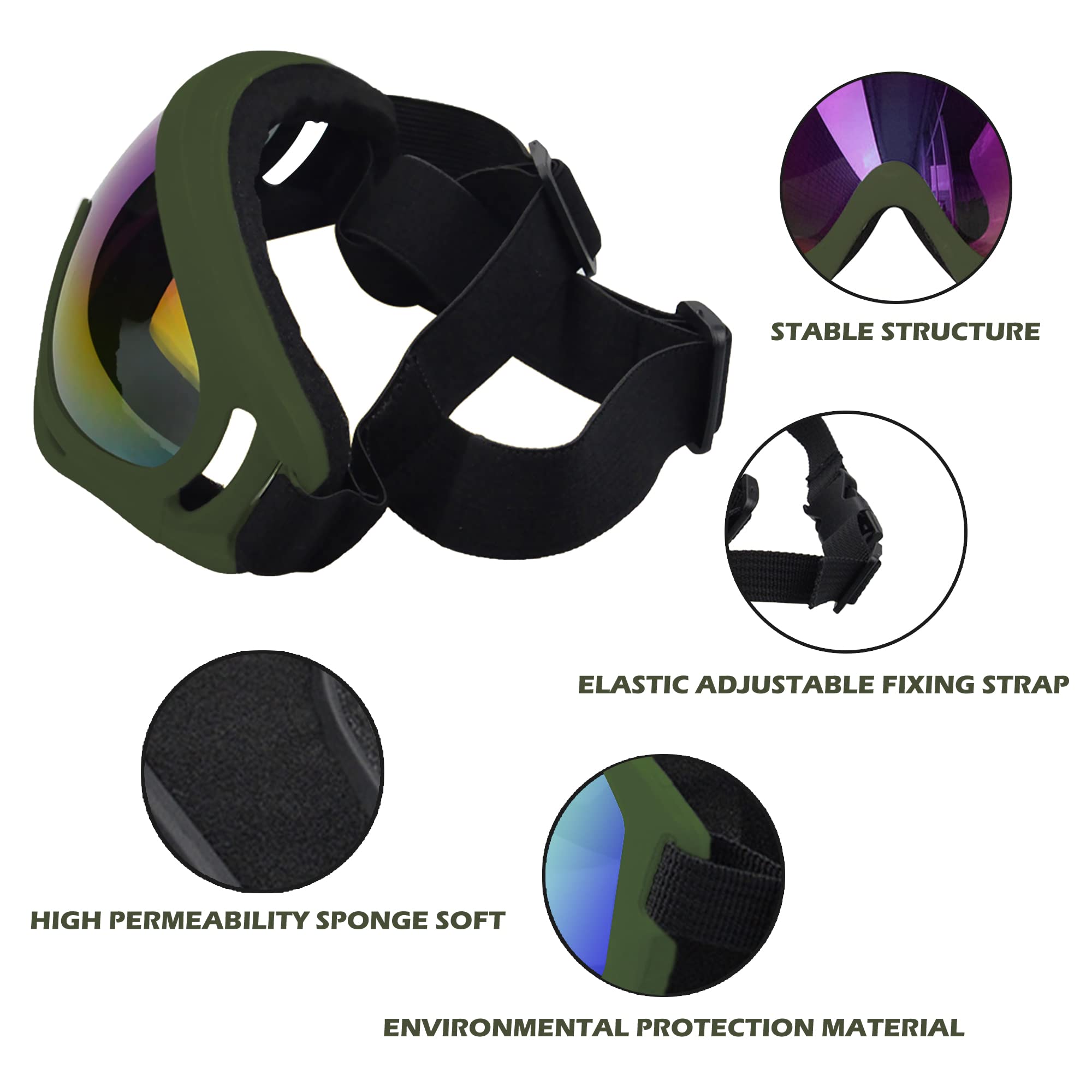 Large Dog Sunglasses With Adjustable Strap Uv Protection, Suitable For Medium-Large Dogs, Soft Goggles (Army Green Frame)