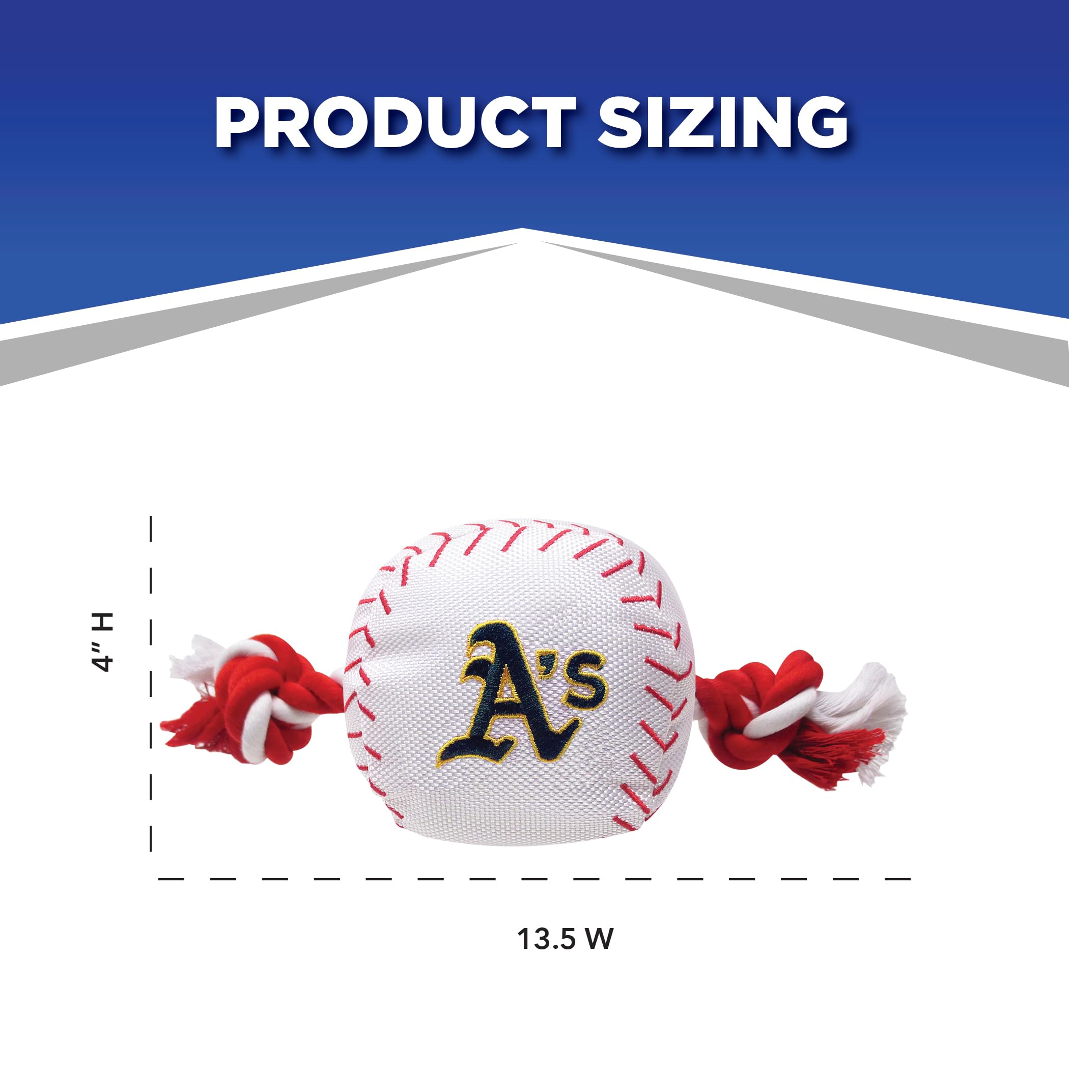 Mlb Oakland Athletics Baseball Rope Toy For Dogs & Cats. Tough Nylon, Sporty Baseball Design, Heavy-Duty Ropes With Inner Squeak