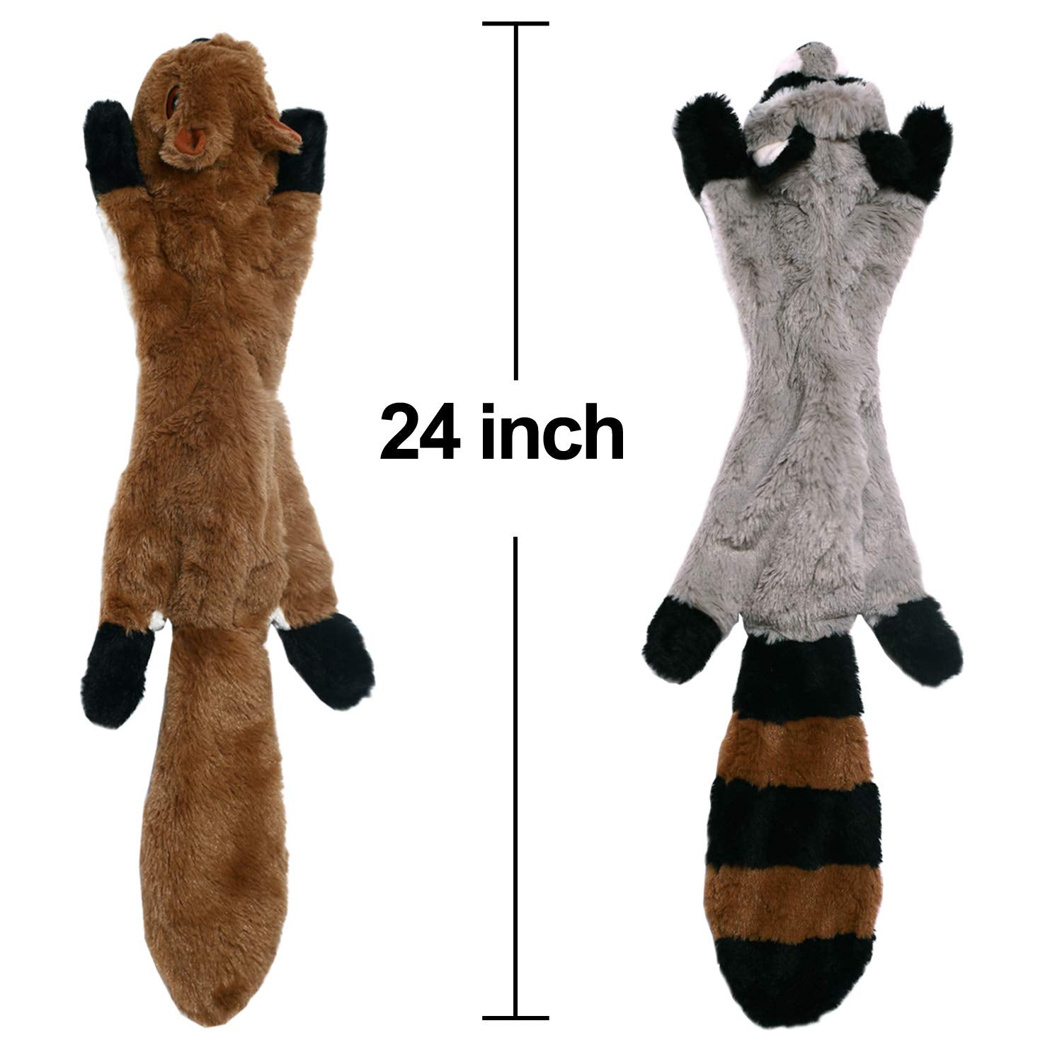 Cnmgbb No Stuffing Dog Toys With Squeakers, Durable Stuffingless Plush Squeaky Dog Chew Toy Set,Crinkle Dog Toy For Medium And Large Dogs, 5 Pack(Squirrel Raccoon Fox Skunk And Penguin), 24Inch