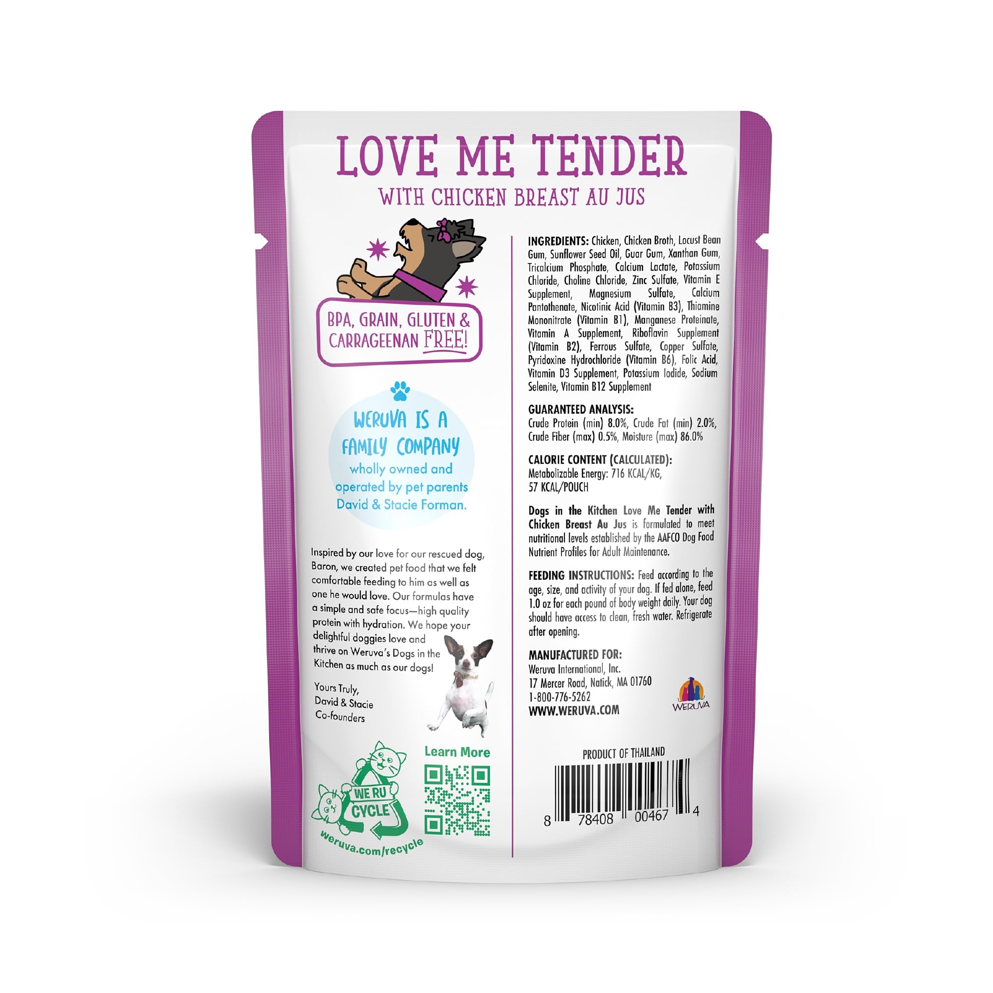 Weruva Dogs in The Kitchen, Love Me Tender with Chicken Breast Au Jus Dog Food, 2.8oz Pouch (Pack of 12), Purple