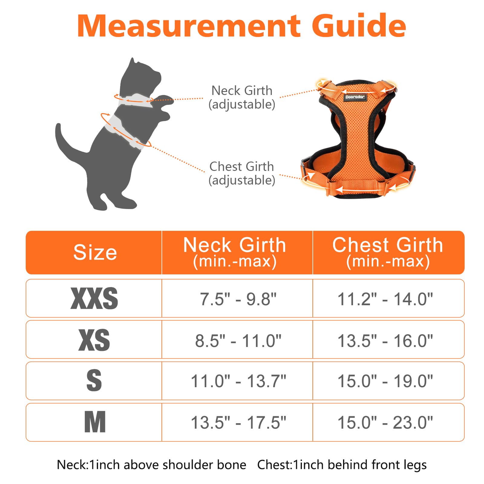 Dooradar Cat Harness And Leash Set, Escape Proof Safe Adjustable Kitten Vest Harnesses For Walking, Easy Control Soft Breathable Mesh Jacket With Reflective Strips For Cats, Orange, S
