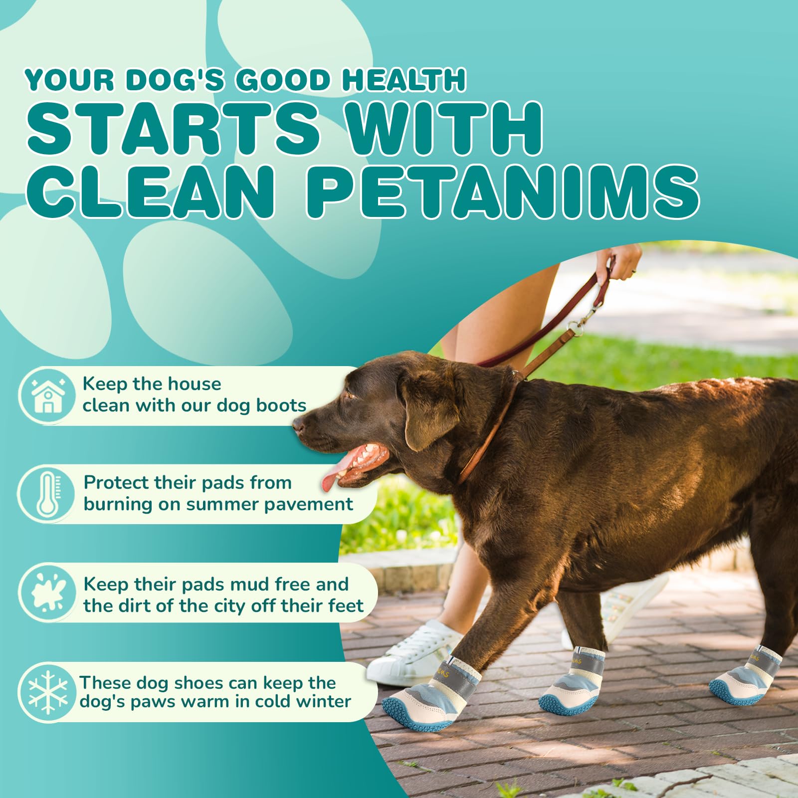 Petanims Dog Shoes for Large Dogs, Waterproof Booties Size 3, Blue, Model P-2306, Ideal for Winter Snow & Hot Pavement