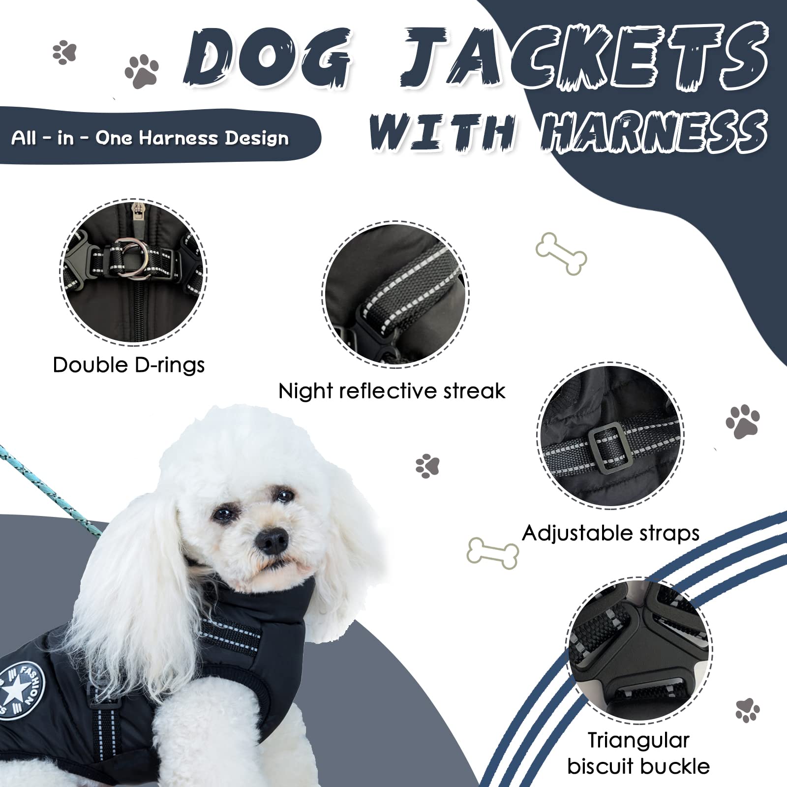 Aimydog Warm Dog Winter Coat, Fashion Sports Dog Cold Weather Jacket With Built-In Harness, Reflective & Adjustable Comfortable Pet Vest, Waterproof Windproof Dog Apparel For Small Dogs (Purple)