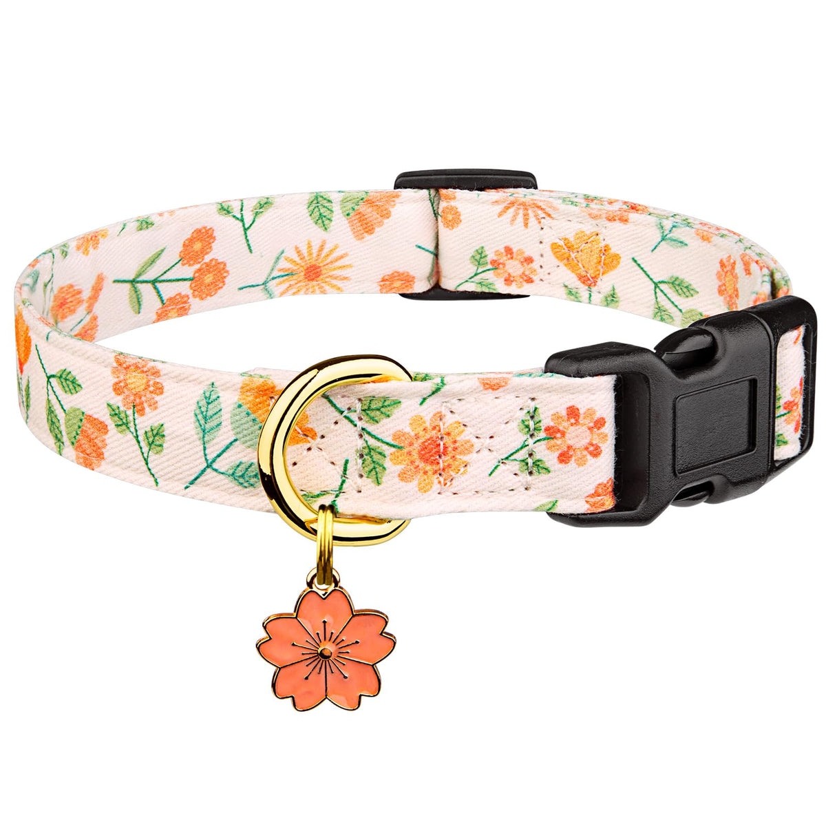 Cotton Handmade Dog Collar Cute And Distinctive Patterns Pink Sunflower With Pendant For Girl Boy Dogs Collars M