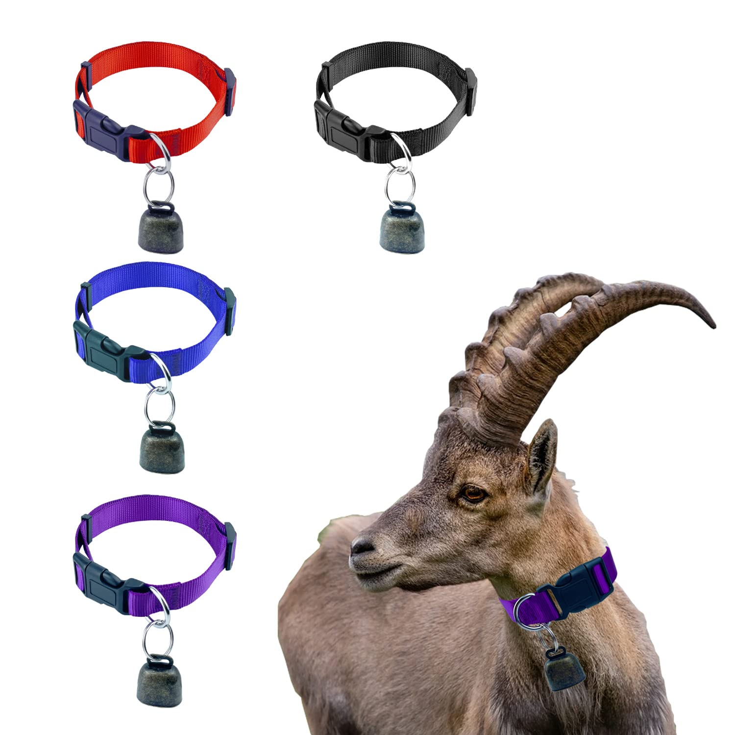 Oisinlas 4 Pack Goat Collar With Bell, Pet Grazing Copper Bells, Cow Horse Sheep Anti-Lost Bronze Bell Accessories Adjustable An