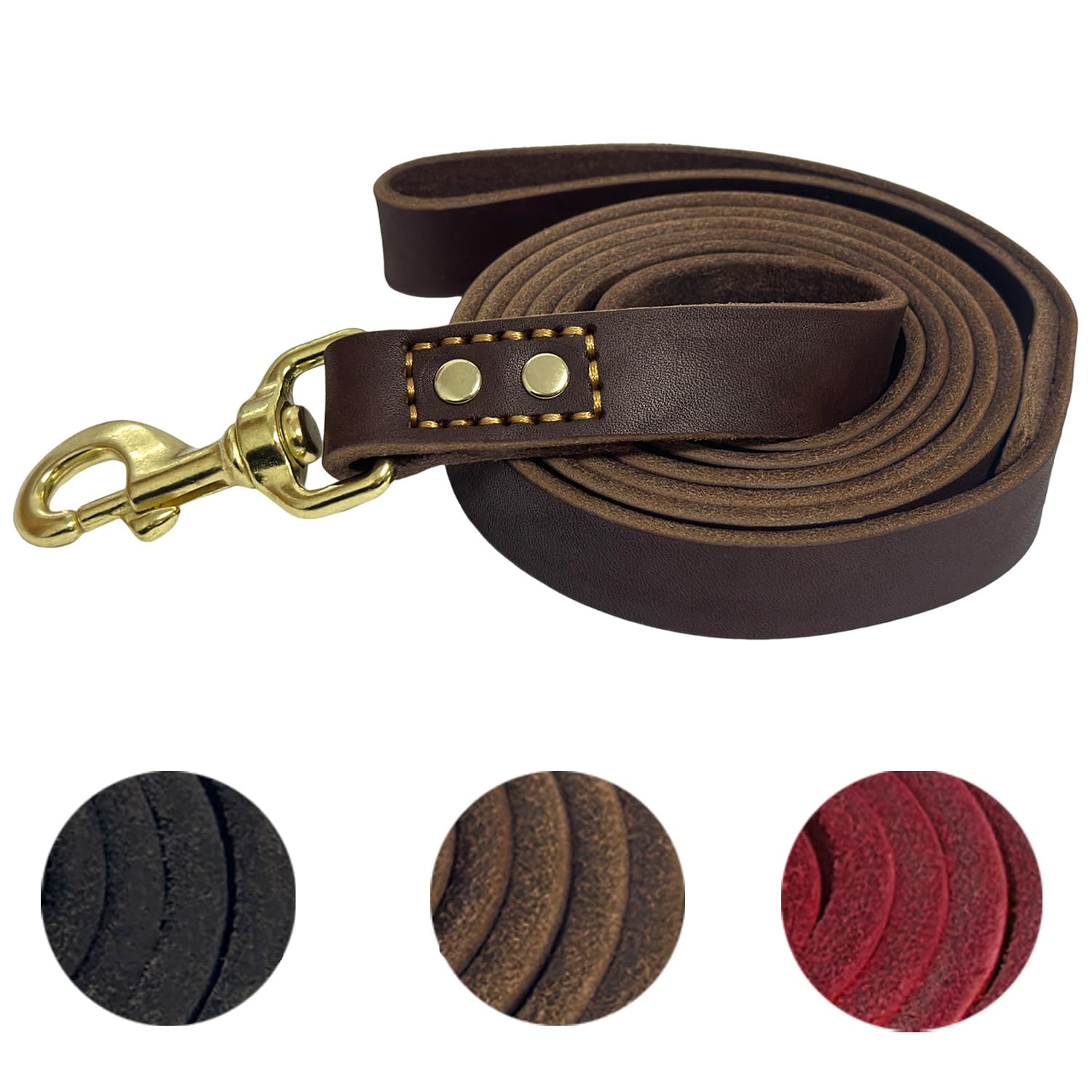 Heavy Duty Leather Dog Leash 6 Ft X 1 Inch,Strong Double Stitched Genuine Leather Pets Training Leash For Walking,Soft Handle An