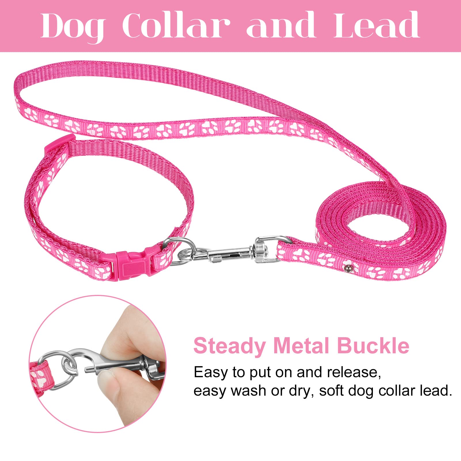 Boumusoe 2 Packs Dog Collar And Leash Set, Puppy Collar And Lead Set Quick Release Buckle Adjustable Paw Print Puppy Collar Soft